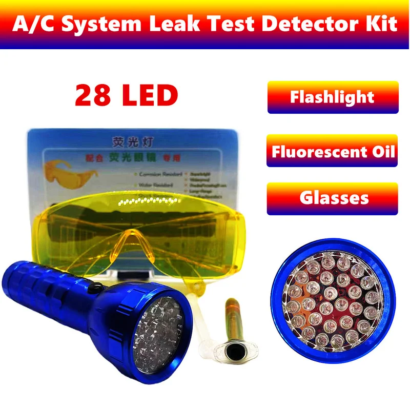 Air Conditioning Leak Detector Kit A/C Test UV Lamp Safety Goggle Detection Oil 