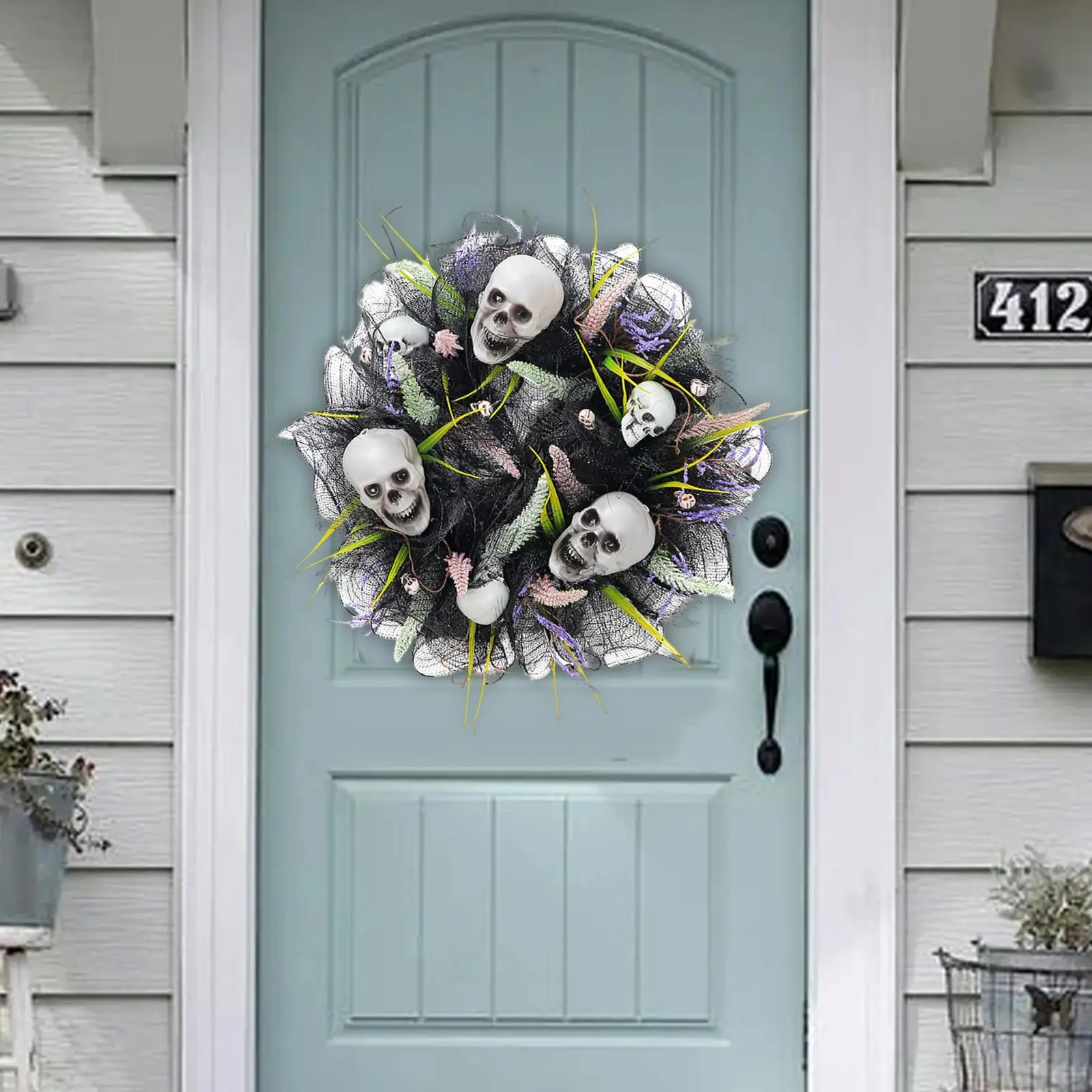 Halloween Door Hanging Horrible Skulls Wreath Decoration Multipurpose Handmade Durable Decorative Party Supplies for Entryway