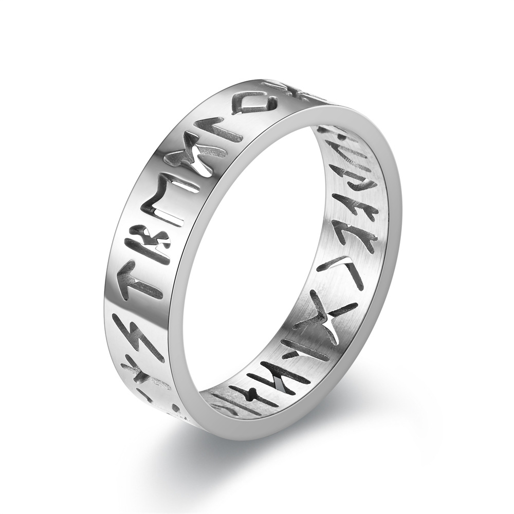 2023 neue Edelstahl Aushöhlen Ring für Männer Frauen Mode Hohl Rune Design Finger Anillo Antiestres Angst Ringe – Detail 4