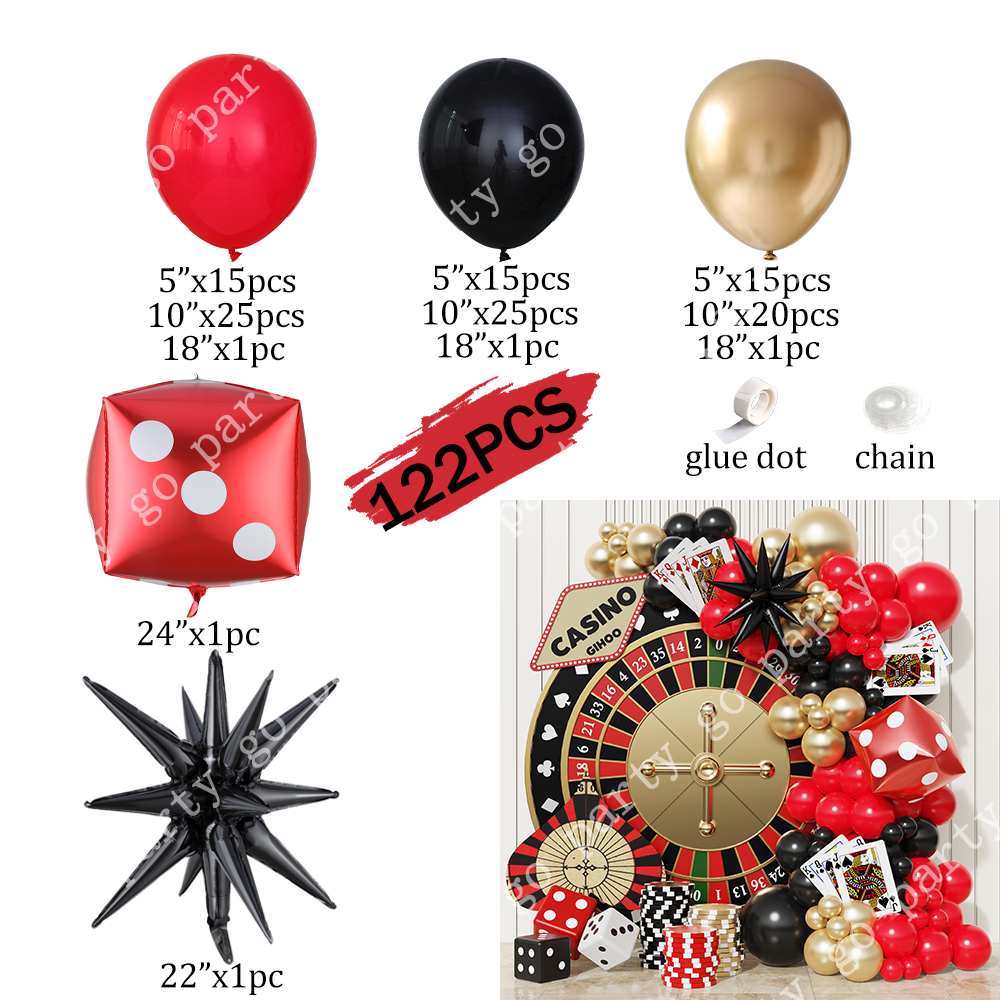 Description Picture 3 of item122pcs Casino Theme Party Balloon Garland Arch Kit Red Black Latex Balloons Casino Birthday Wedding Christmas New Year Decor