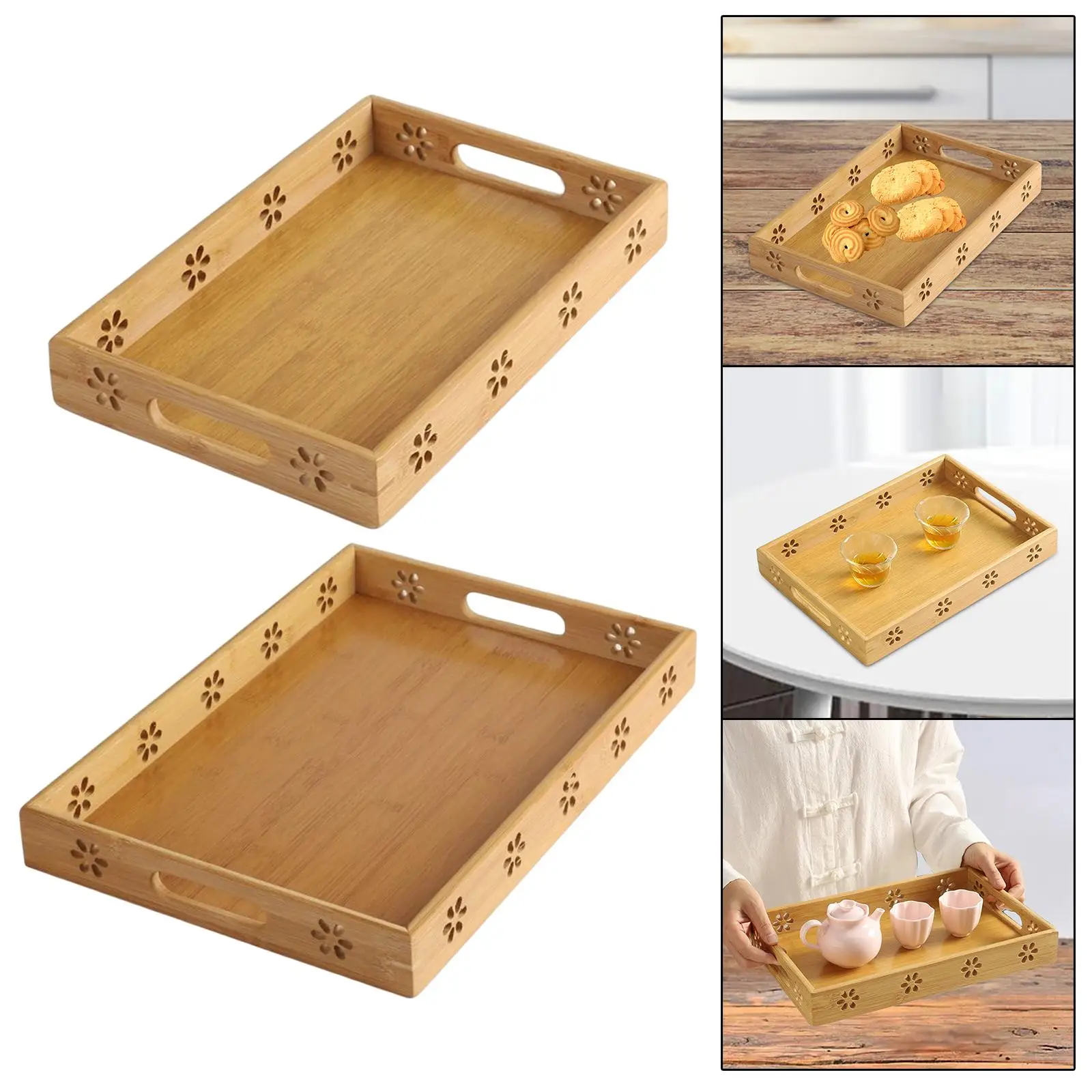 Bamboo Serving Tray Rectangular Tray for Kitchen Breakfast Hotel Home Decor Table