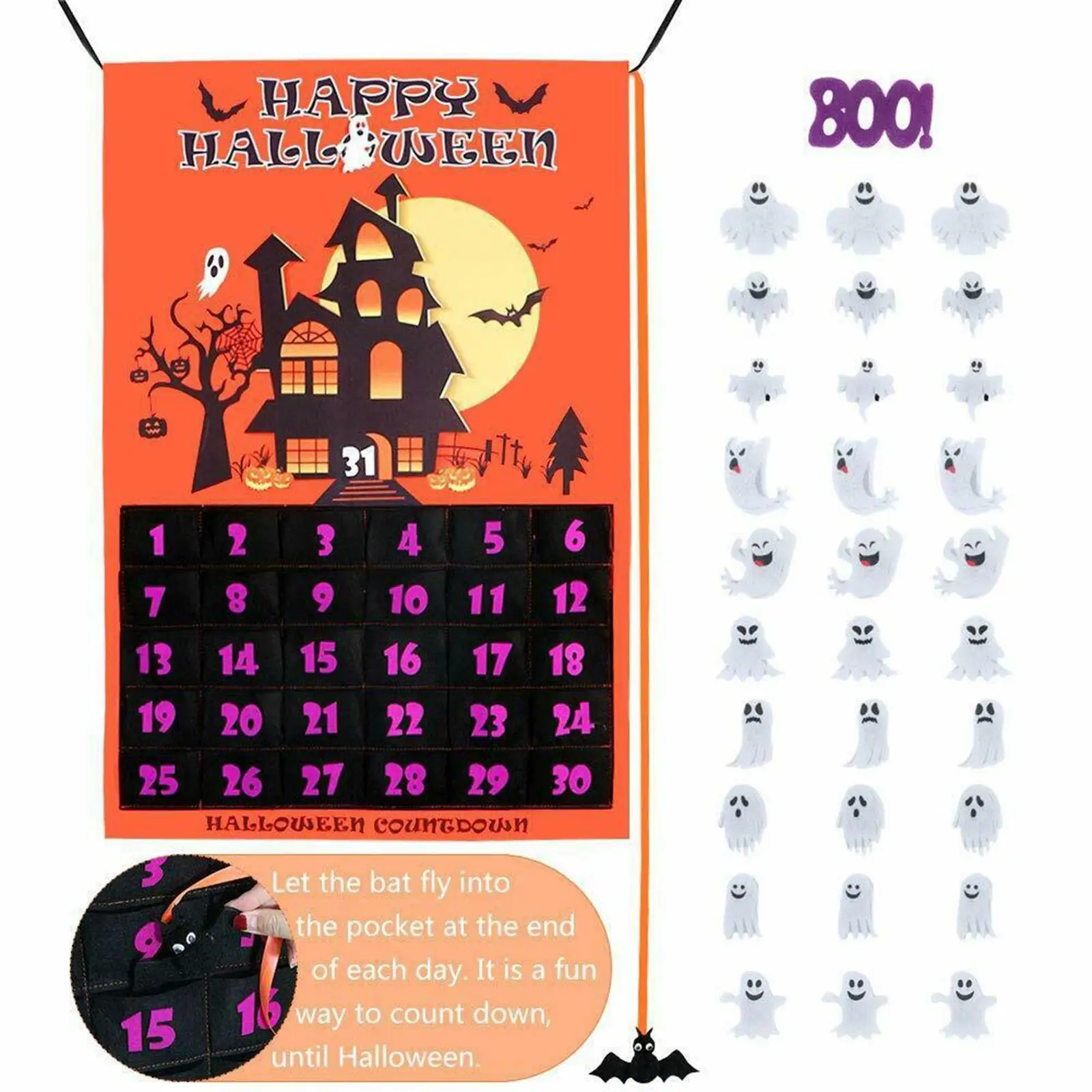 Halloween Advent Calendar Calendar Handmade Detachable Patches DIY for Home Festive Party Kids Gifts