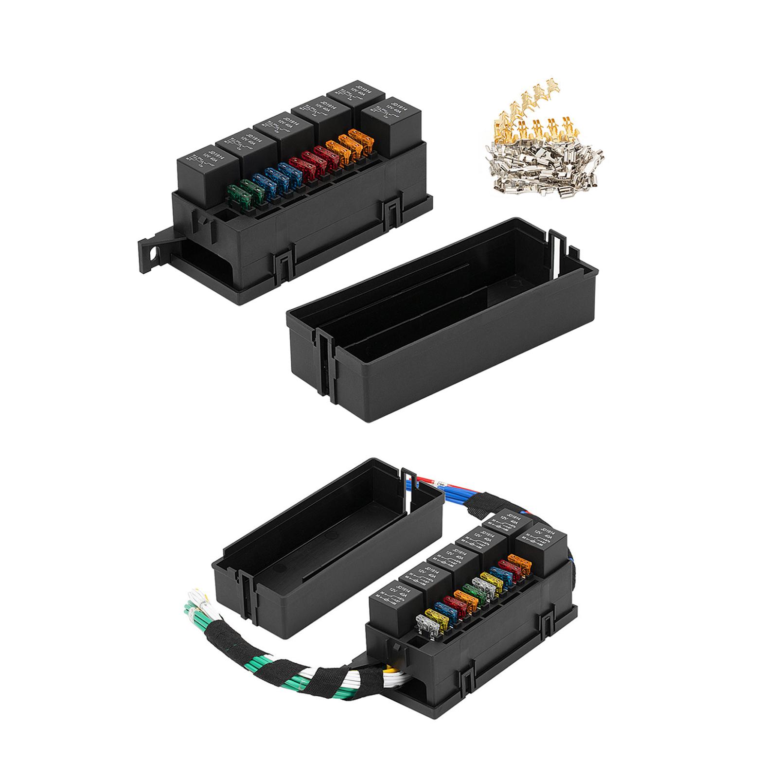 12V Fuse Relay Box 6 Slots Relay Block 11 Way Fuse Holder Dustproof Auto Fuse Boxes for Trucks Marine Vehicles Boat Cars