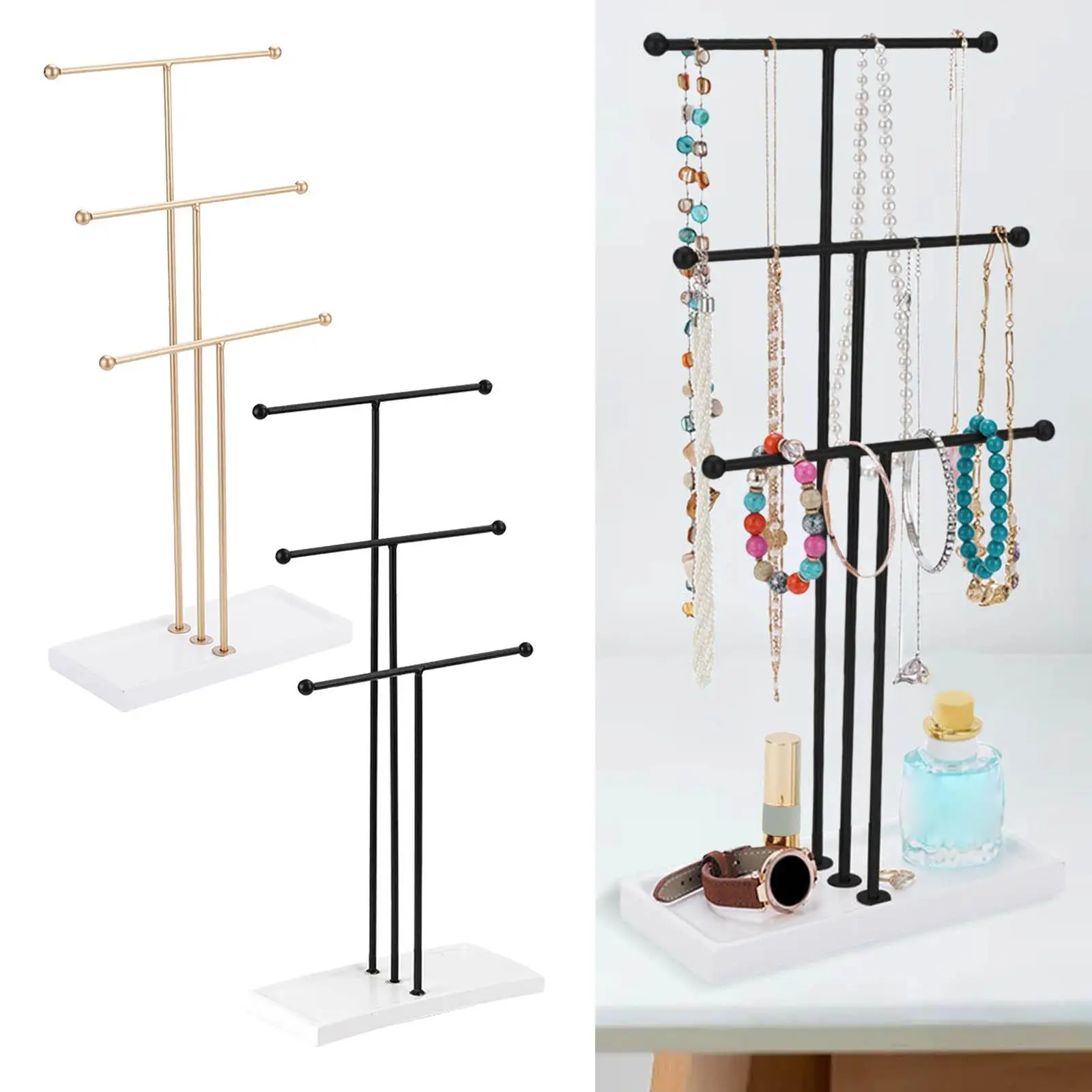 Tabletop 3 Tier Metal T Bar Bracelet Necklace Jewelry Display Tree Rack, for Displaying, Storing and Organizing Necklace Holder