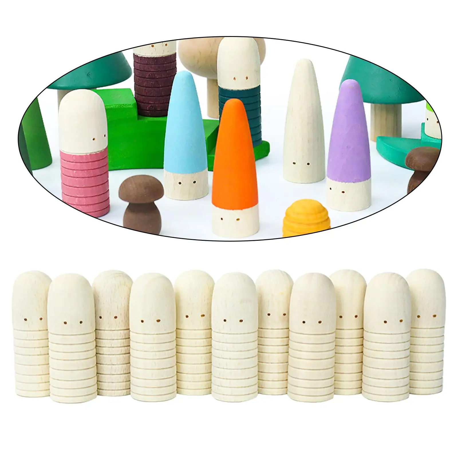 Wooden Mini Doll Building Blocks, Color Shape Matching Educational Learning Toys for Kids Toddlers Boys and Girls
