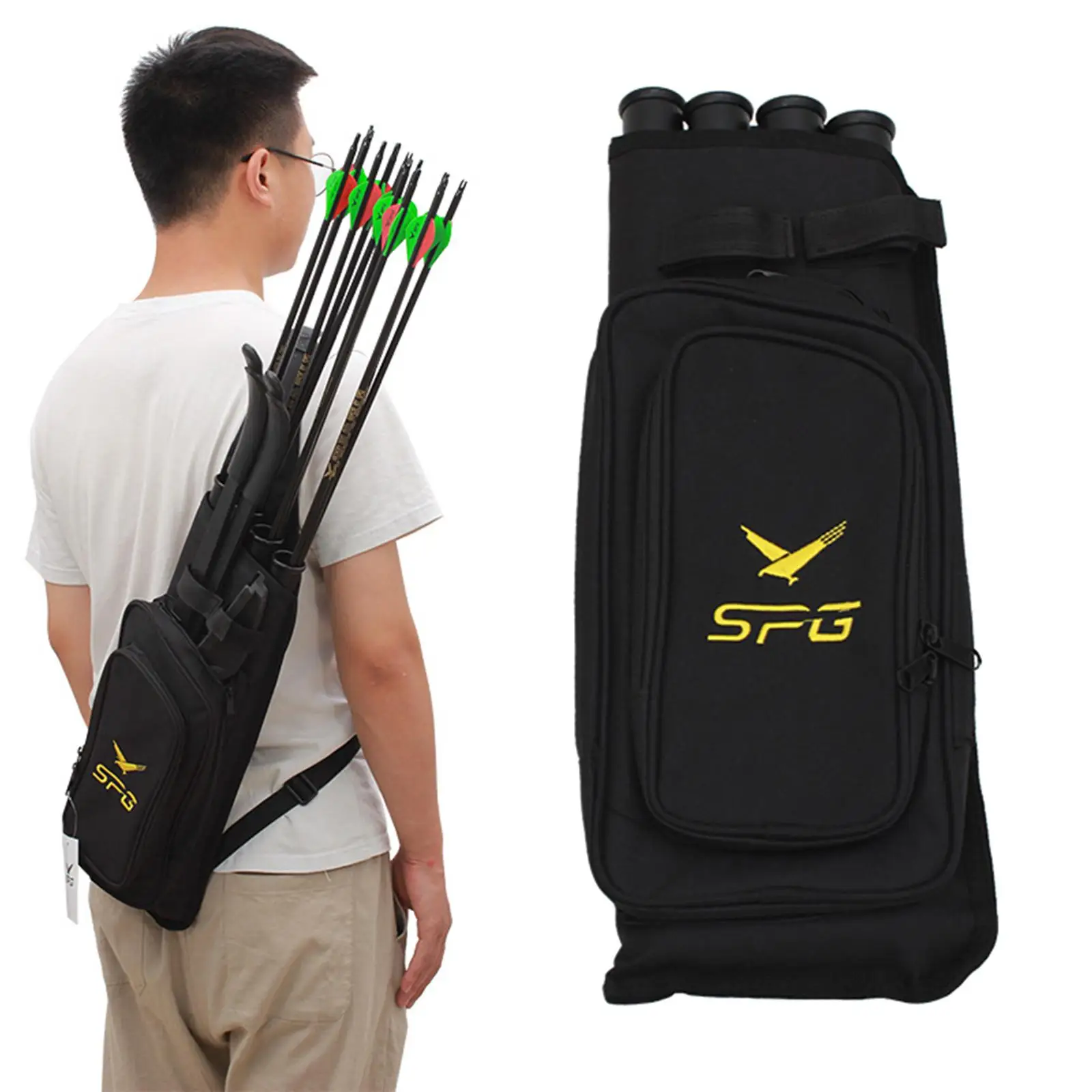 4-Tube Back Quiver Strap Hanged Arrow Archery Carry Bag with  Adjustable