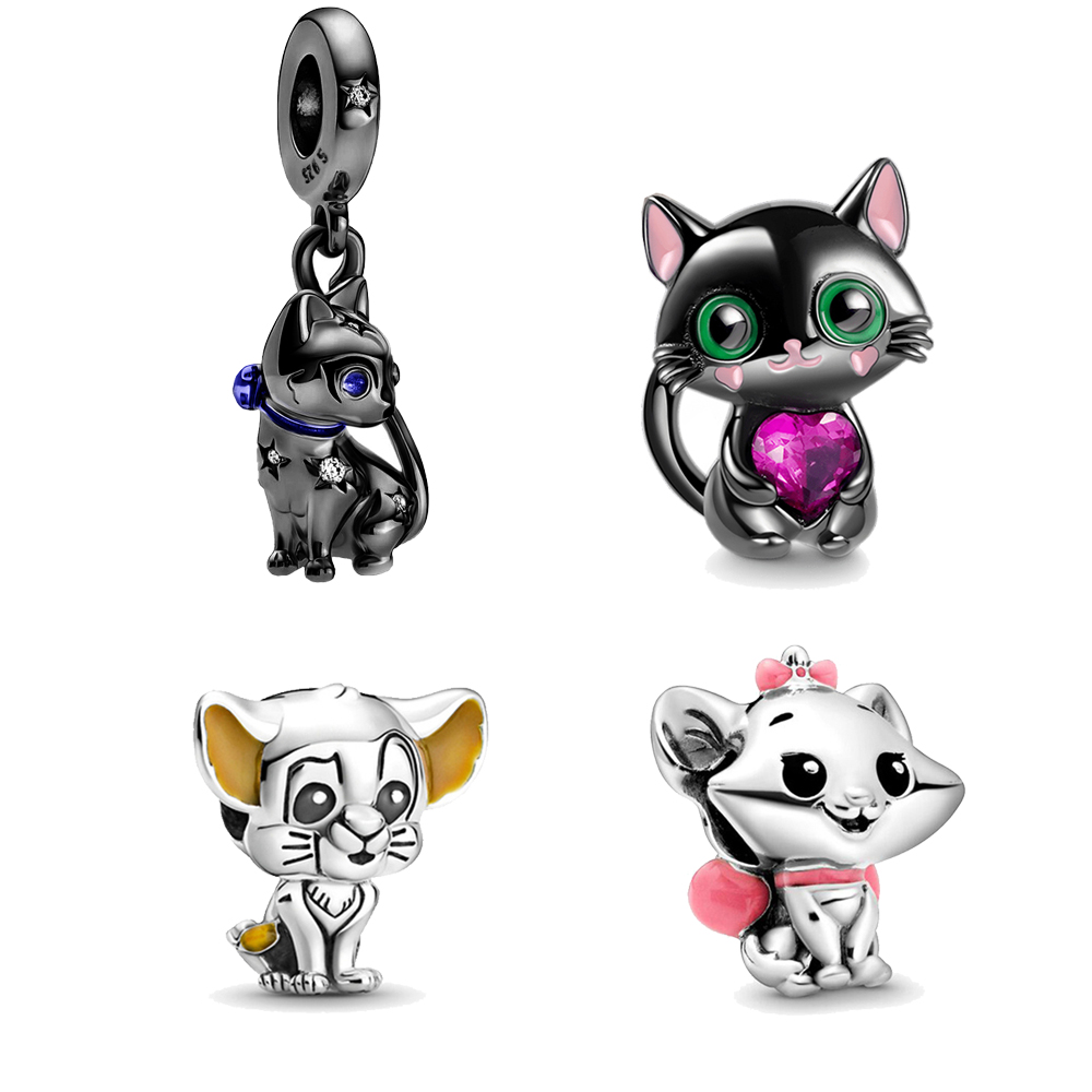 Sparkling Pet Cat Dangle Charm Silver Plated Fit Pandora Charms Silver 925 Original Bracelet for Jewelry Making