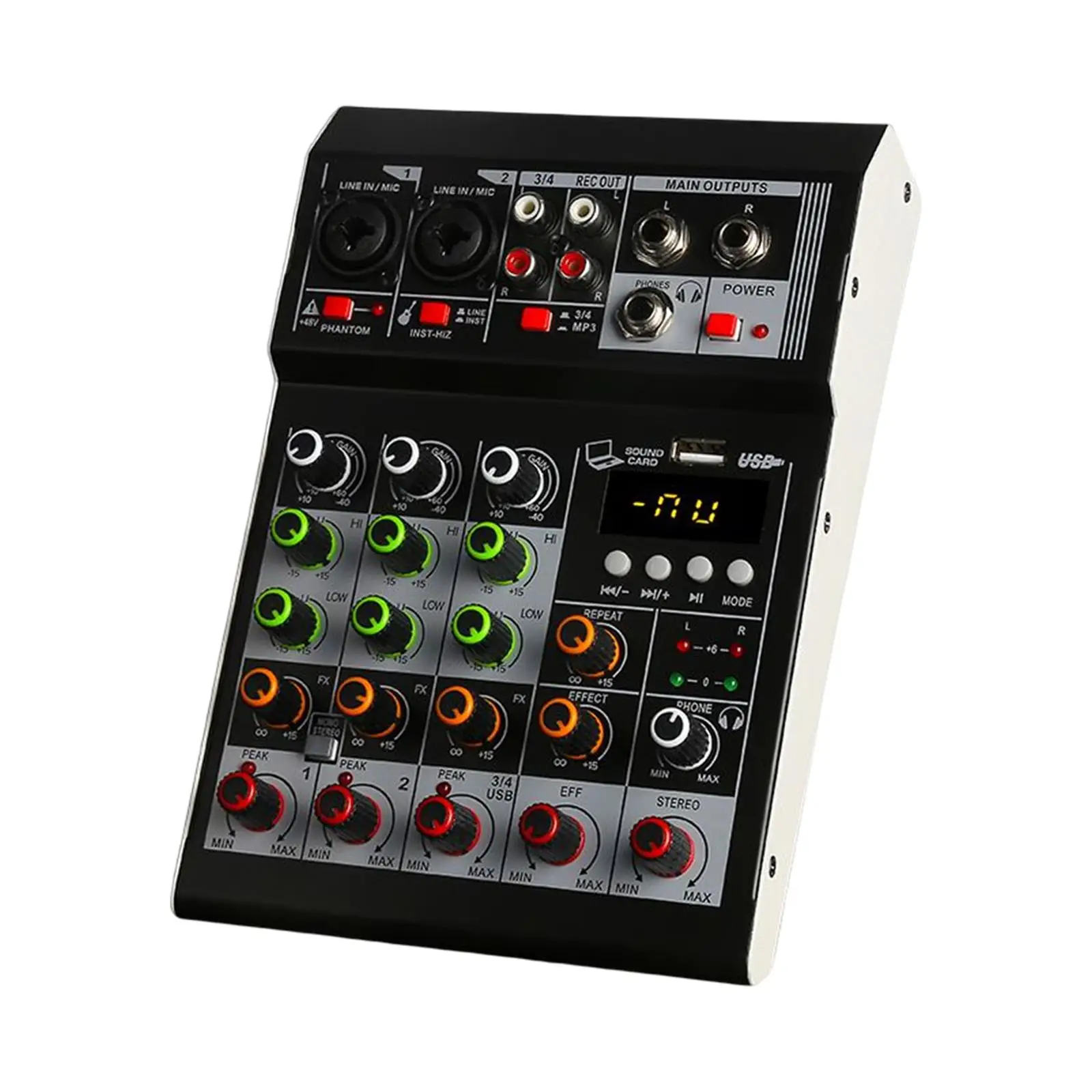 Professional 4 Channel Compact Studio Mixer Computer Recording Input Instant Listening for Broadcast Home Studio Recording Bands