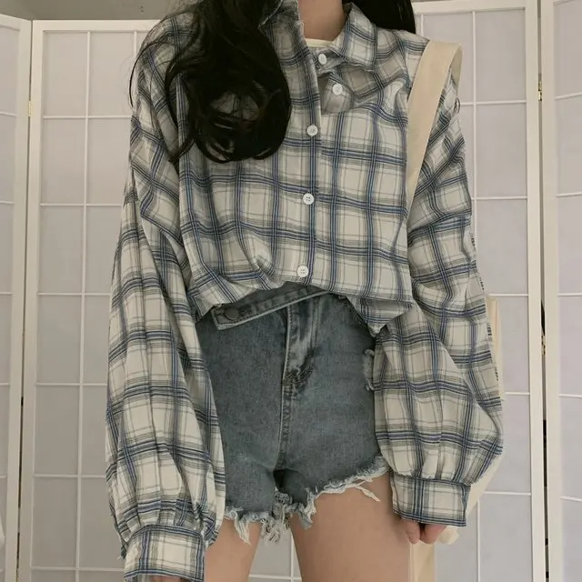 Title 2, Checkered Shirt for Women Schoolgirl Long Sleev...