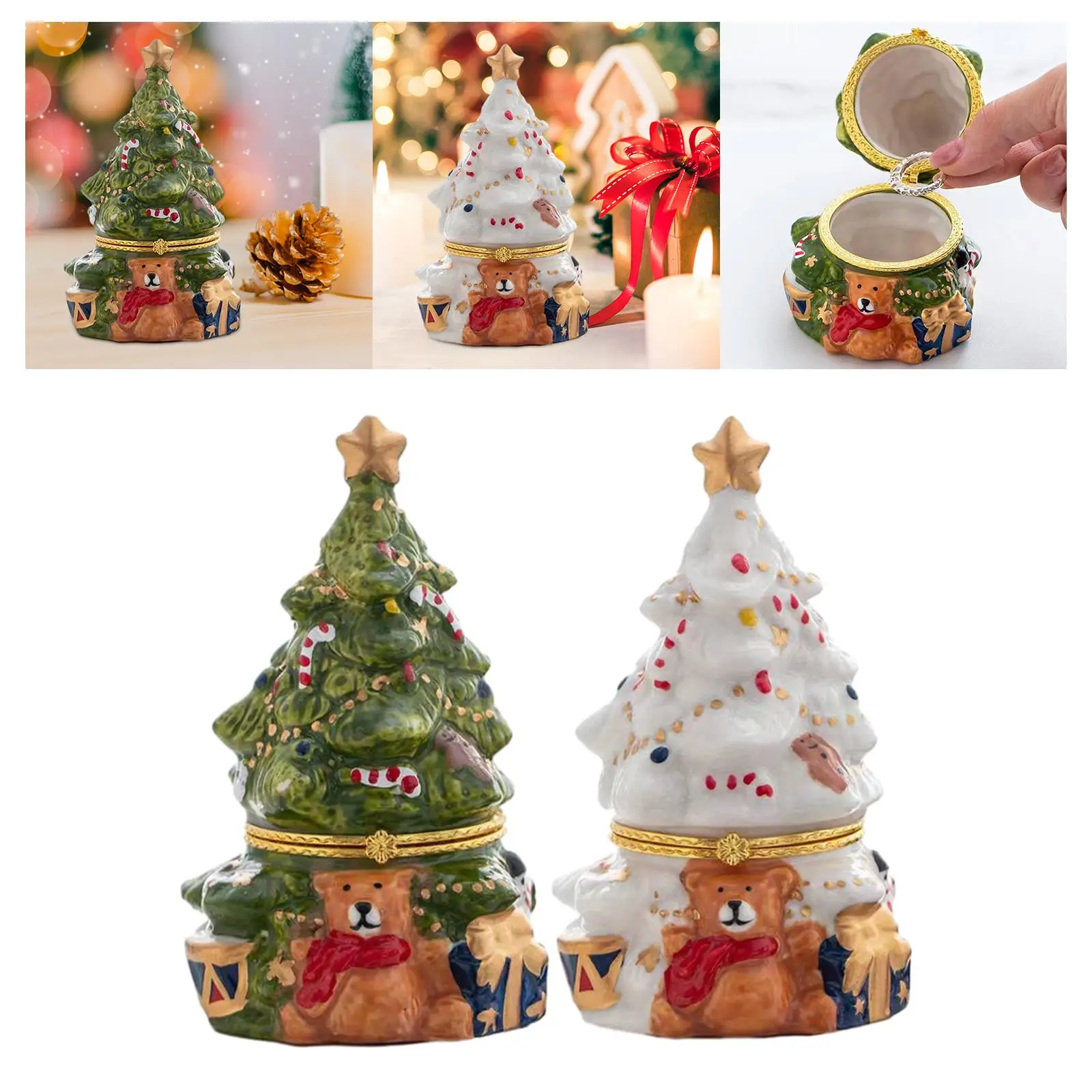 Christmas Tree Jewelry Storage Box Trinket Box Gift with Lid Display Case Organizers for Birthday Party Travel Xmas Bracelet
