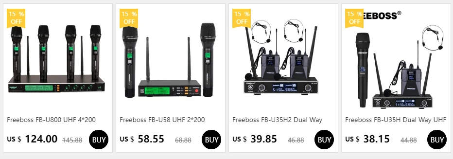 FREEBOSS FB-U400H2 4 Channel UHF Wireless Microphone System with 2 Bodypack and 2 Handheld Microphone of Church Family Party