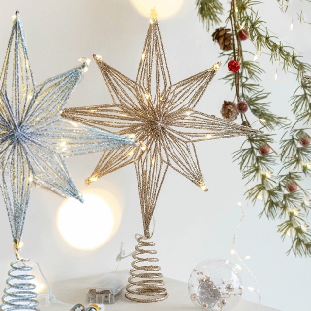 The Holiday Aisle® Christmas Angel Tree Topper With 6 Projection Modes, Hollowed Pentagram Tree Top With Gold Spangles Plated Plug In For Indoor Outdoor Christmas Decorations, Gold
