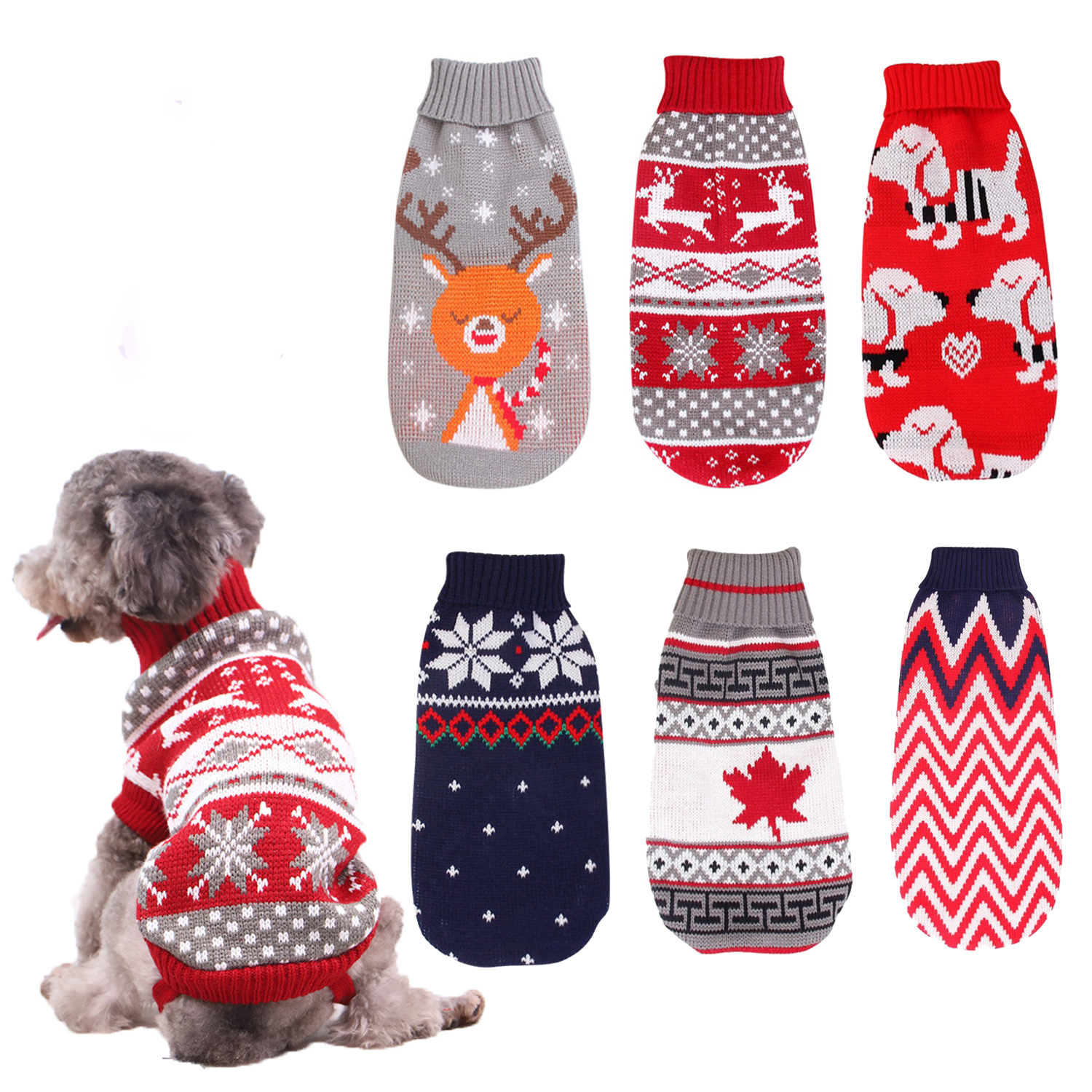 Christmas Reindeer Maple Snowflake Pet Clothes Turtleneck Knit Sweater Puppy Dog Clothes Dog Clothes for Small Dogs