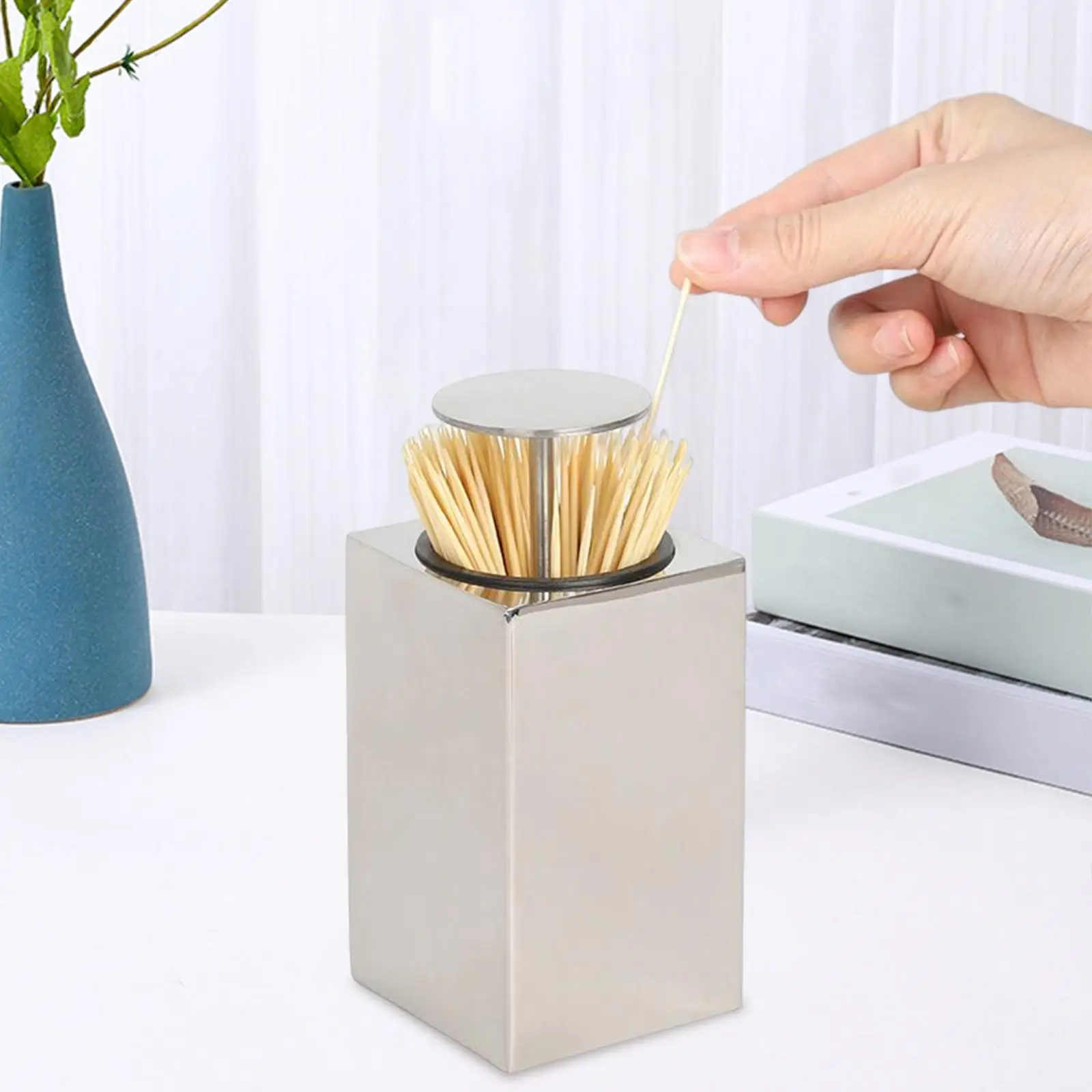 Automatic Toothpick Dispenser Retractable Push Button Top for houses fun Gifts