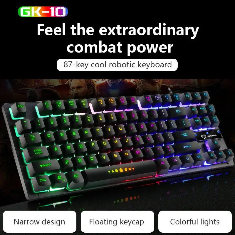 Mechanical Gaming Keyboard USB 87 Keys RGB  Windows PC Gamers Black