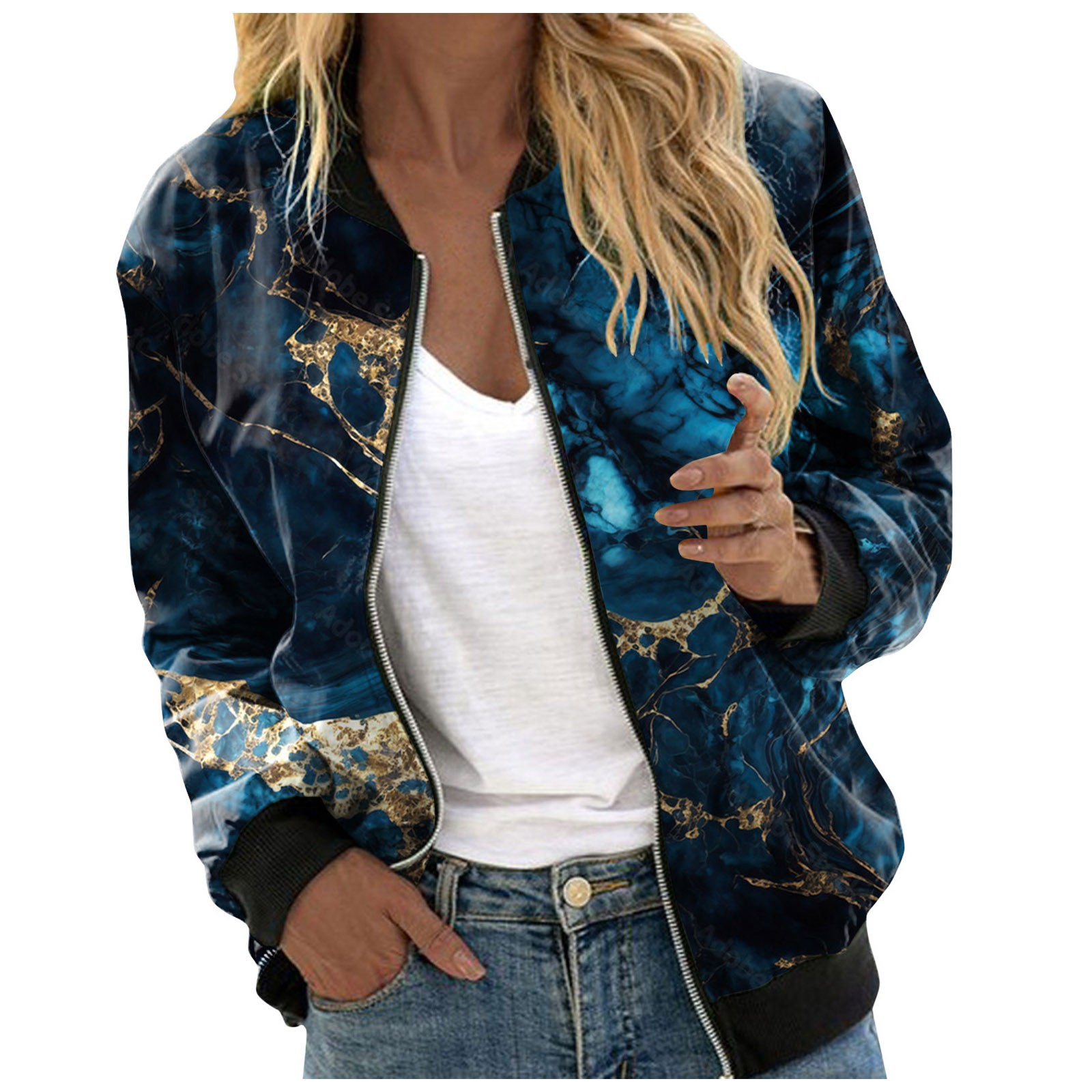 Title 2, Zipper Printed Jacket For Womans Long Sleeve Ca...