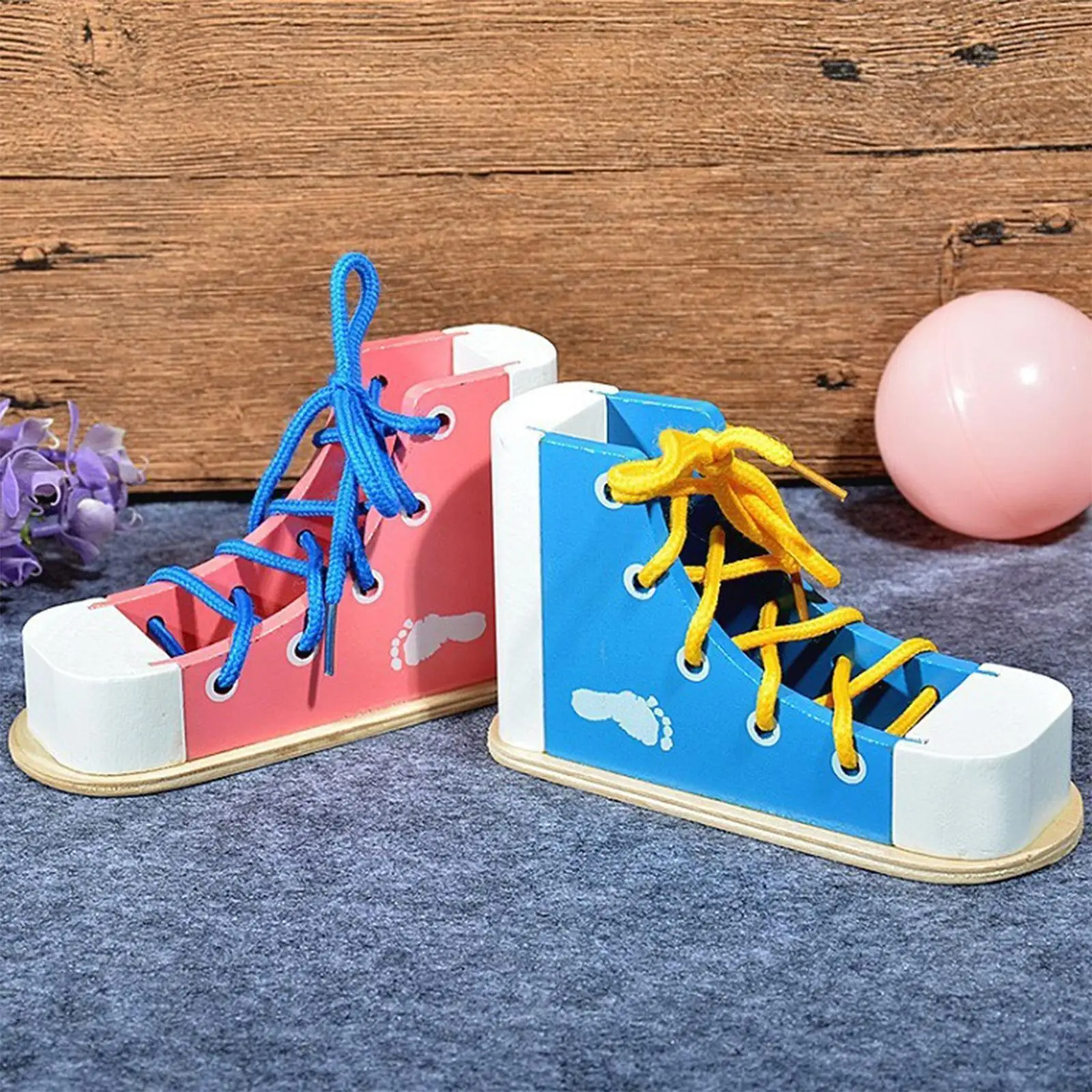 Learn to Tie Shoes Fine Motor Skills Toy Shoe Tying Aid Wooden Lacing Shoe Toy for Toddler