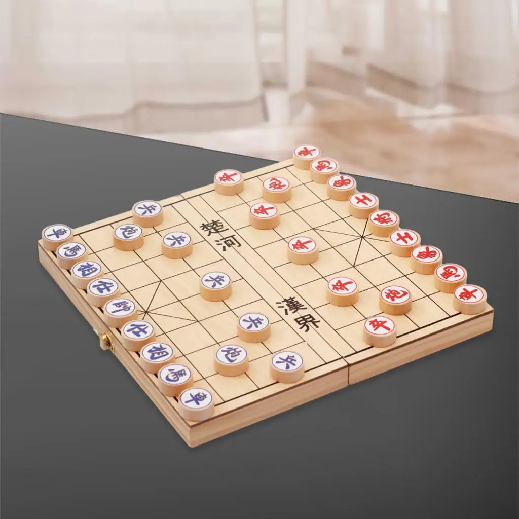 Foldable Wooden Chinese Chess Xiangqi board Games Traditional Boxed Chess Game Tabletop  & Skill Puzzle  Players Gifts