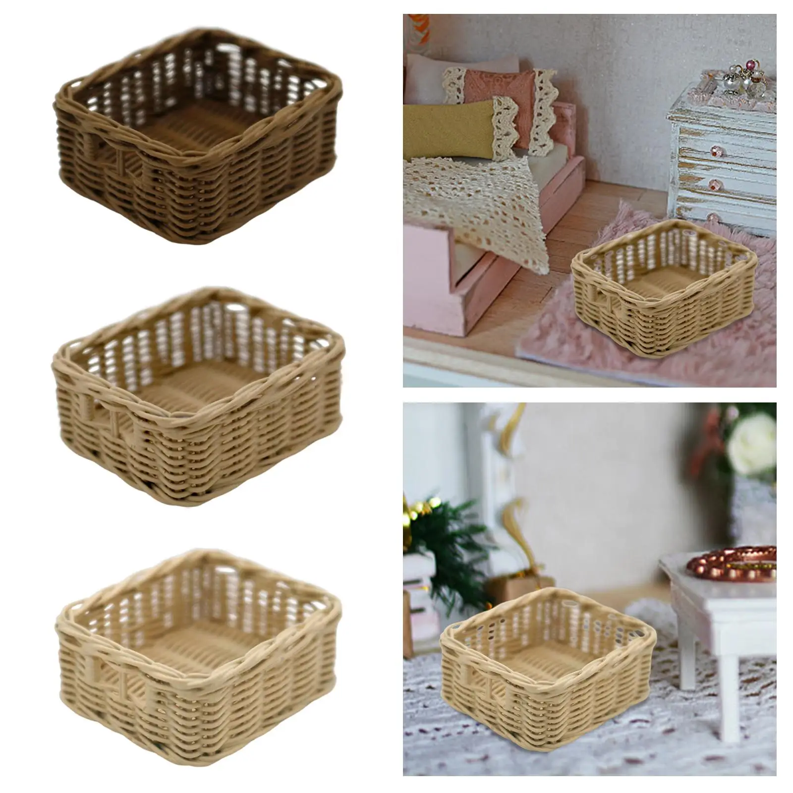 1:6 Dollhouse Storage Basket Picnic Basket Playset Miniature Flower Baskets for Dollhouse Fairy Garden Room Home Bedroom