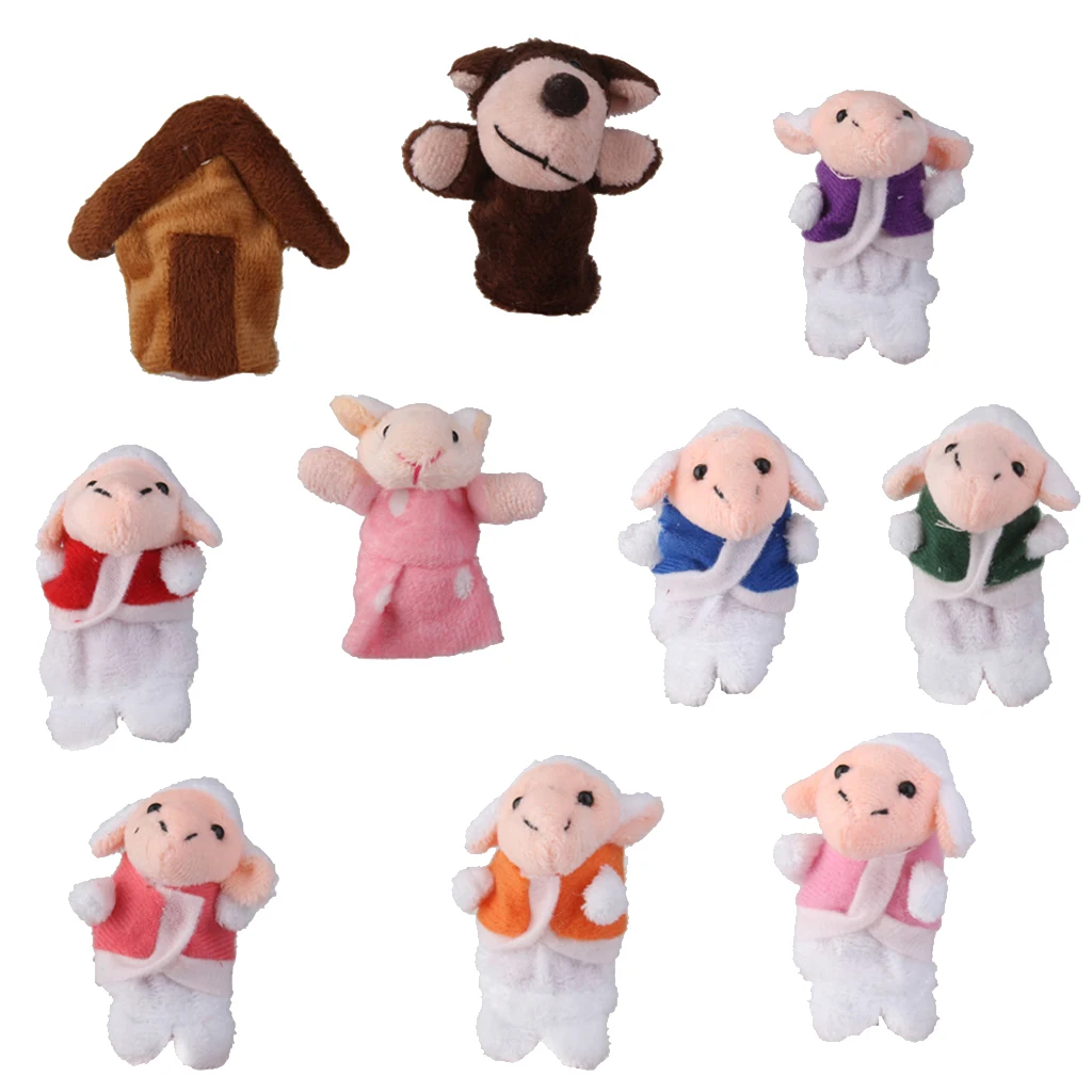 Family Finger Puppets Wolf and Seven Little Goats Cloth Doll Kids Hand Toys
