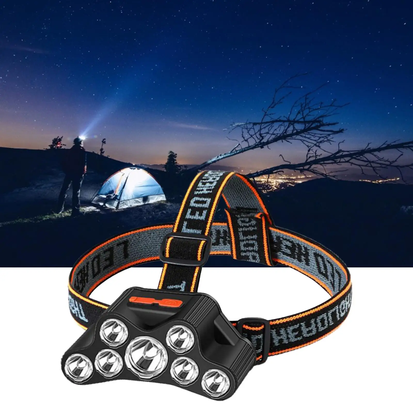 LED Headlamp Waterproof Hands-Free 90 Degrees Rotate USB Rechargeable Head Lamp for Outdoor Hiking Jogging with USB Line Lantern