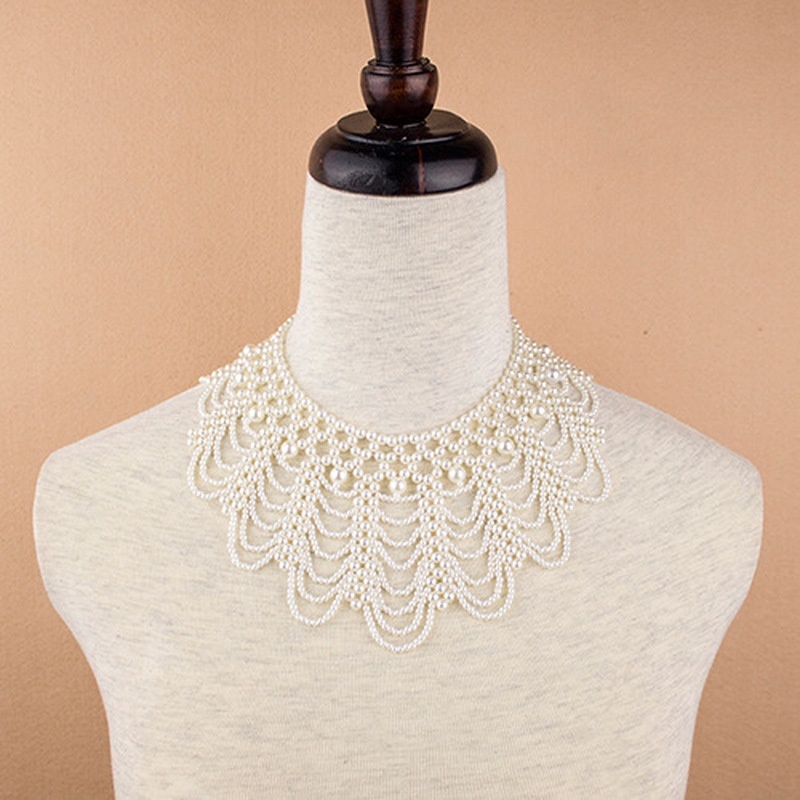 Perle Perlen Spitze Trim Kragen Bänder Frauen Halskette Schmuck für Kleidung Hochzeits kleid – Detail 4