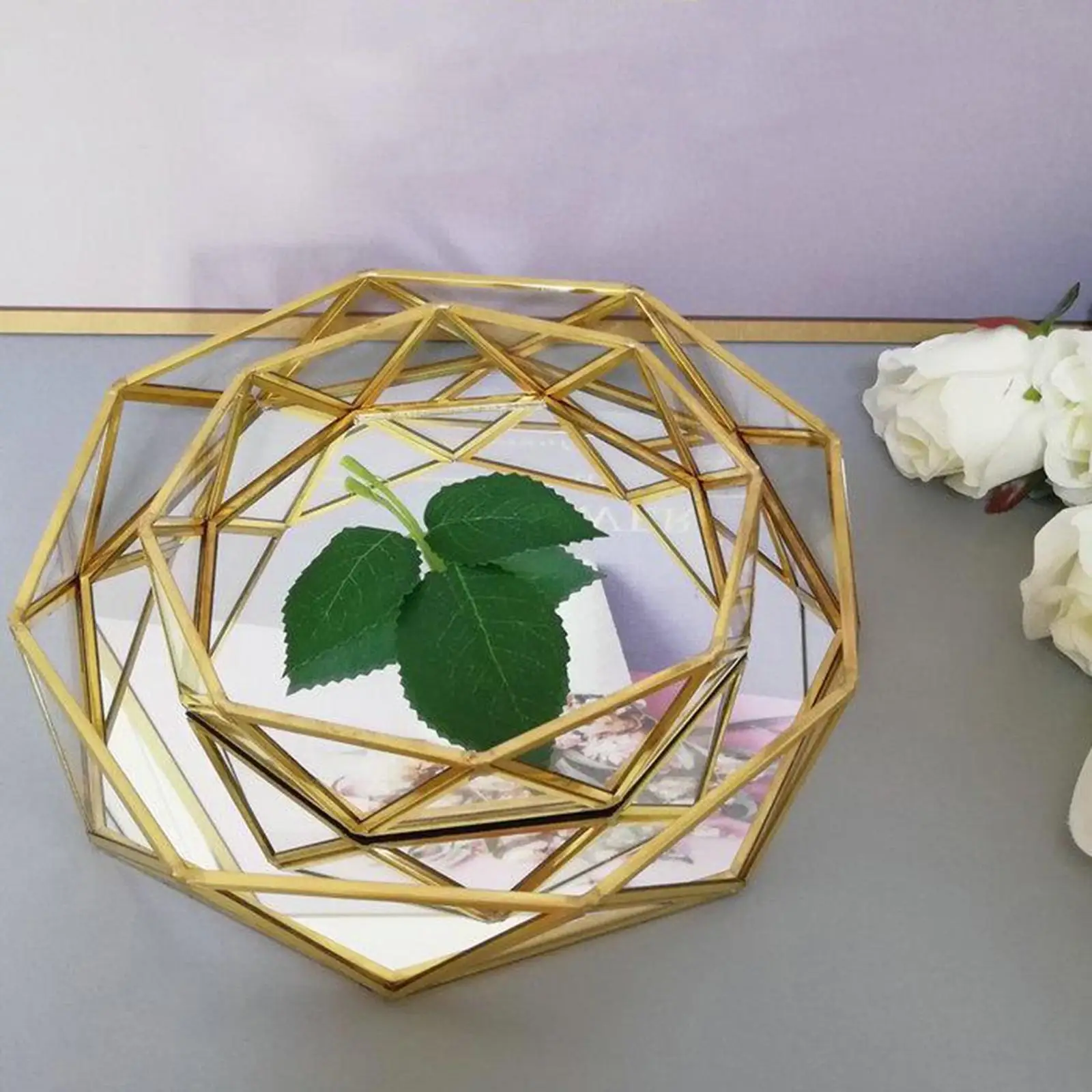 Round Mirror Glass Decorative Geometric Golden Drinks Display Tray