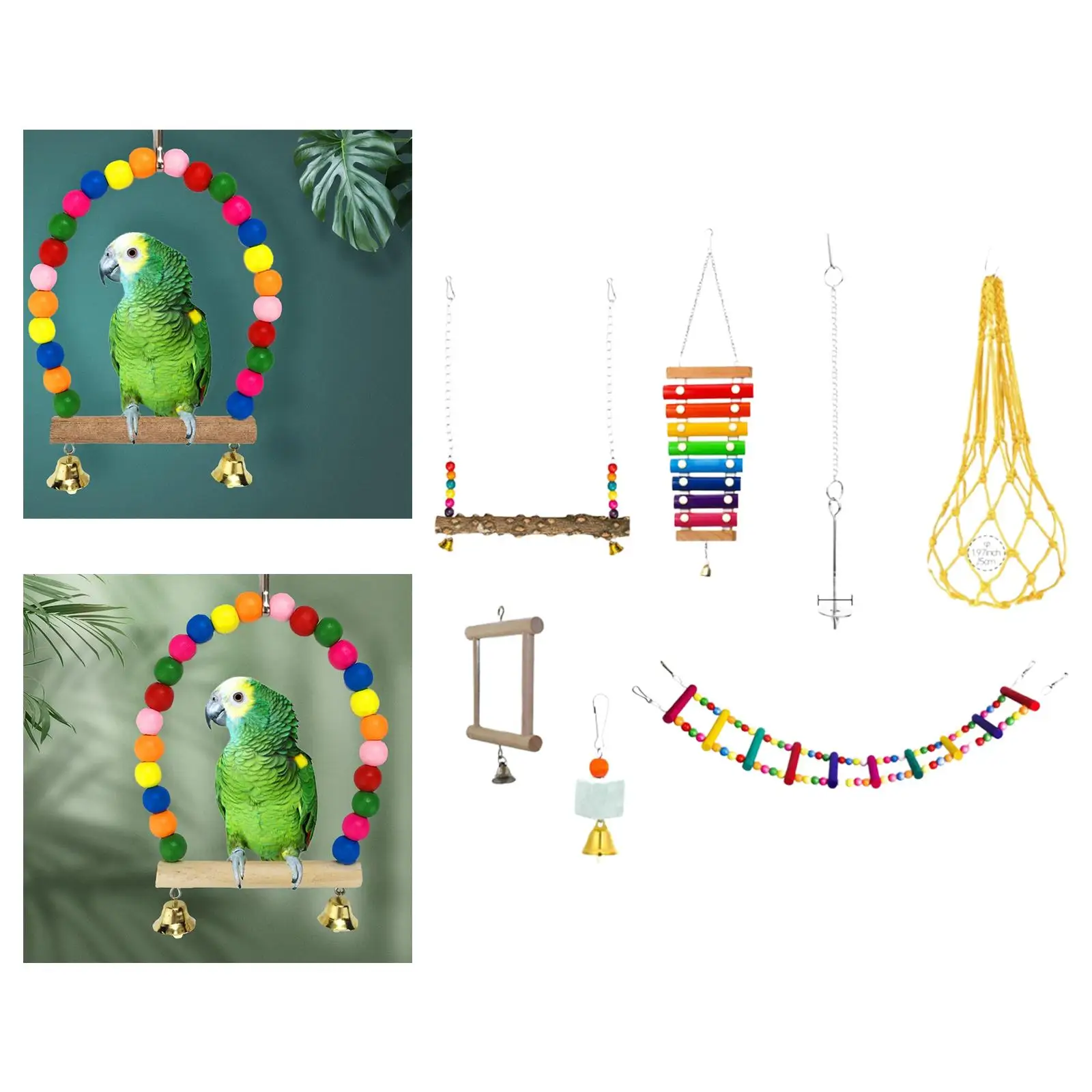 7Pcs Bird Chewing Toys with Bell Beads Ball Pet Parrot Toy Cage Hanging Toy for Cockatiel Parrot Pet Supplies