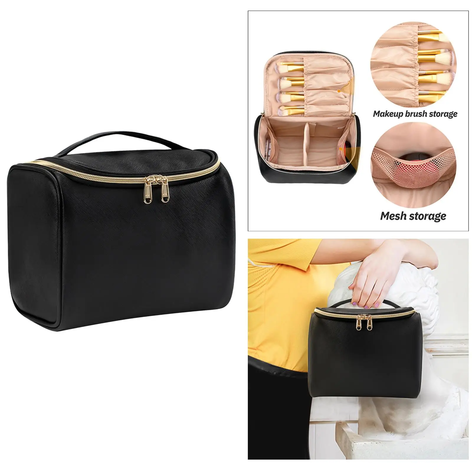 Travel Makeup Bag Case  Carry for Toiletries Accessories 23x16x19cm ,Made of Quality Waterproof PU Leather