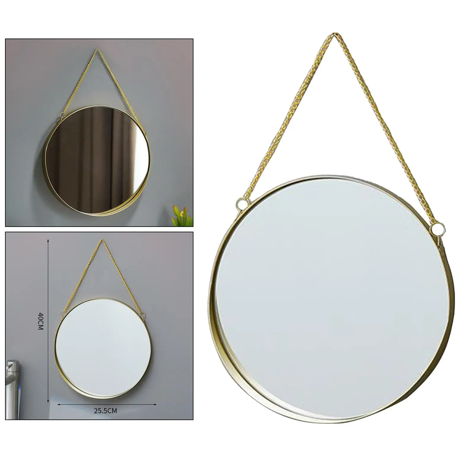Nordic Round Wall Hanging Mirror Gold Dressing Table Makeup Mirrors Bathroom Bedroom Decoration