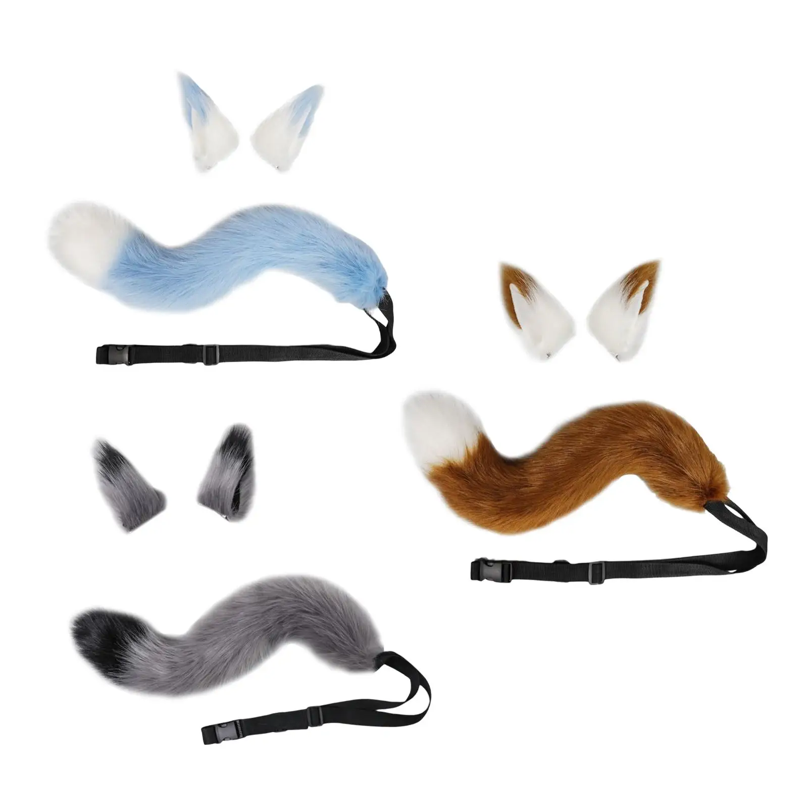 Faux Fur Cat Ears Tail Cosplay Set Plush Animal Hair Clip Headdress Headband for Performance Props Fancy Party Anime Adults