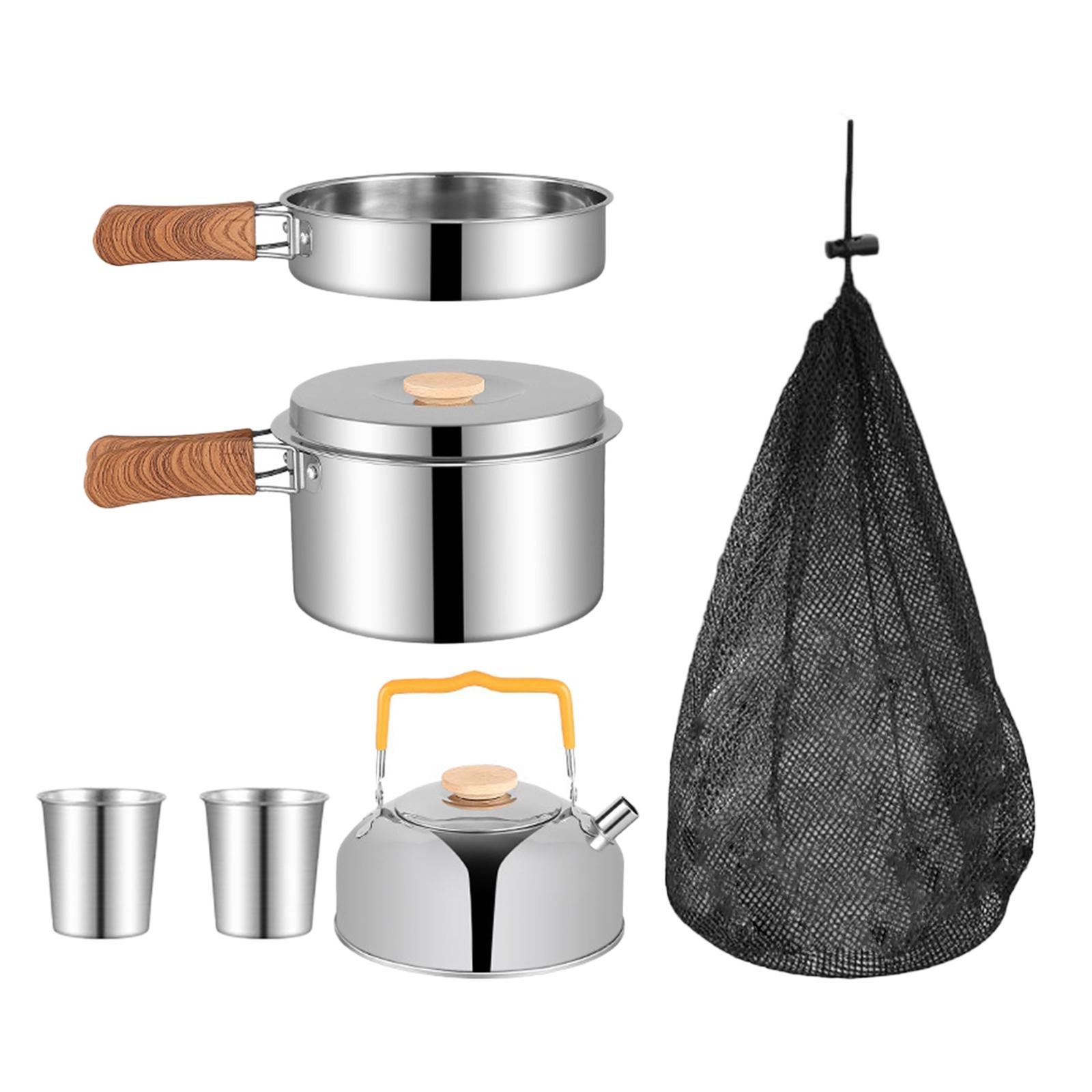 5 Pieces Camping Cookware Set Camping Pot and Pan Kettle Campfire Kettle with Carry Bag Outdoor Cook Gear for Picnic Trekking