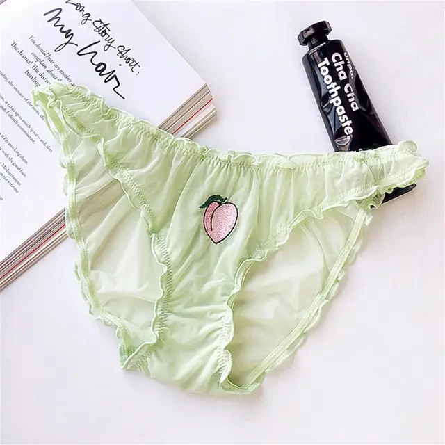 Women Sexy Lace Lingerie Temptation Low-waist Panties Fruit Embroidery  Transparent Briefs Seamless Sweet Underwear