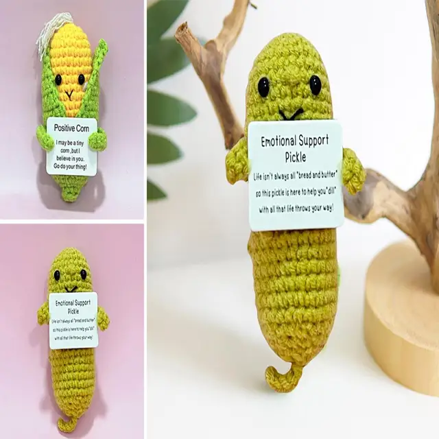 5Pcs Handmade Stuffed Friendship Emotional Support Pickle Yarn Knitting  Fruit