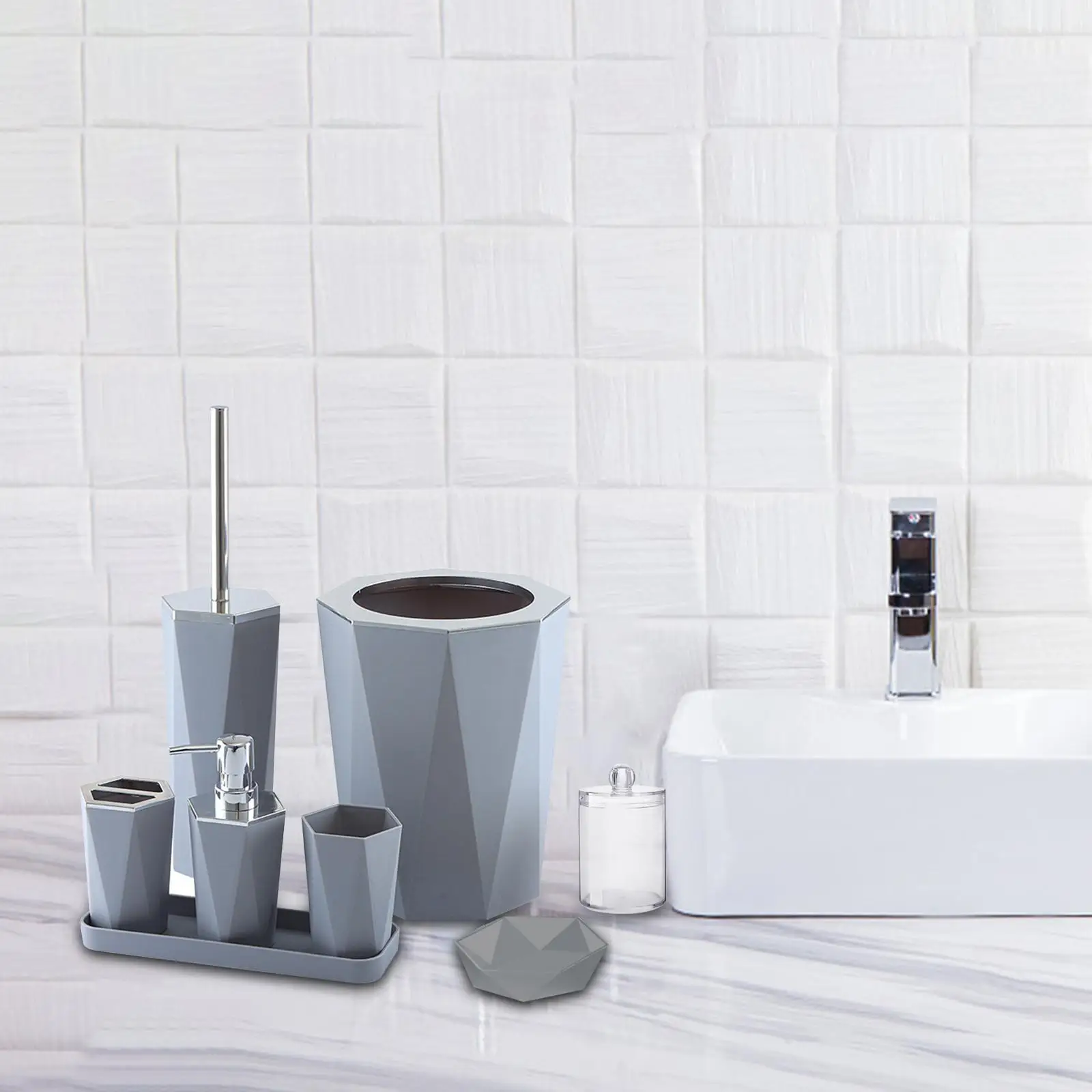 7Pcs Bathroom Accessories Set Toilet Brush Toothbrush Cup and Soap Dispenser and Soap Dish and Tumbler for Countertop Toilet