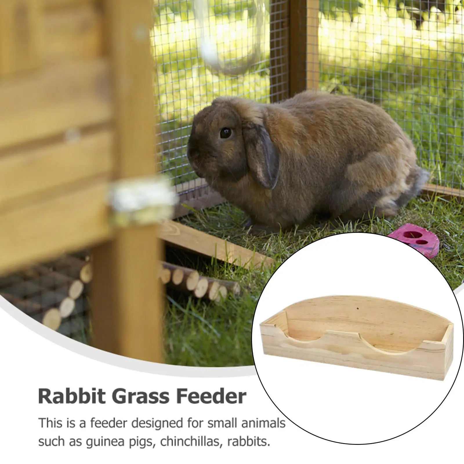 Wood Rabbit Hay Feeder Manger Food Dispenser Bunny Multi Functional Hamster