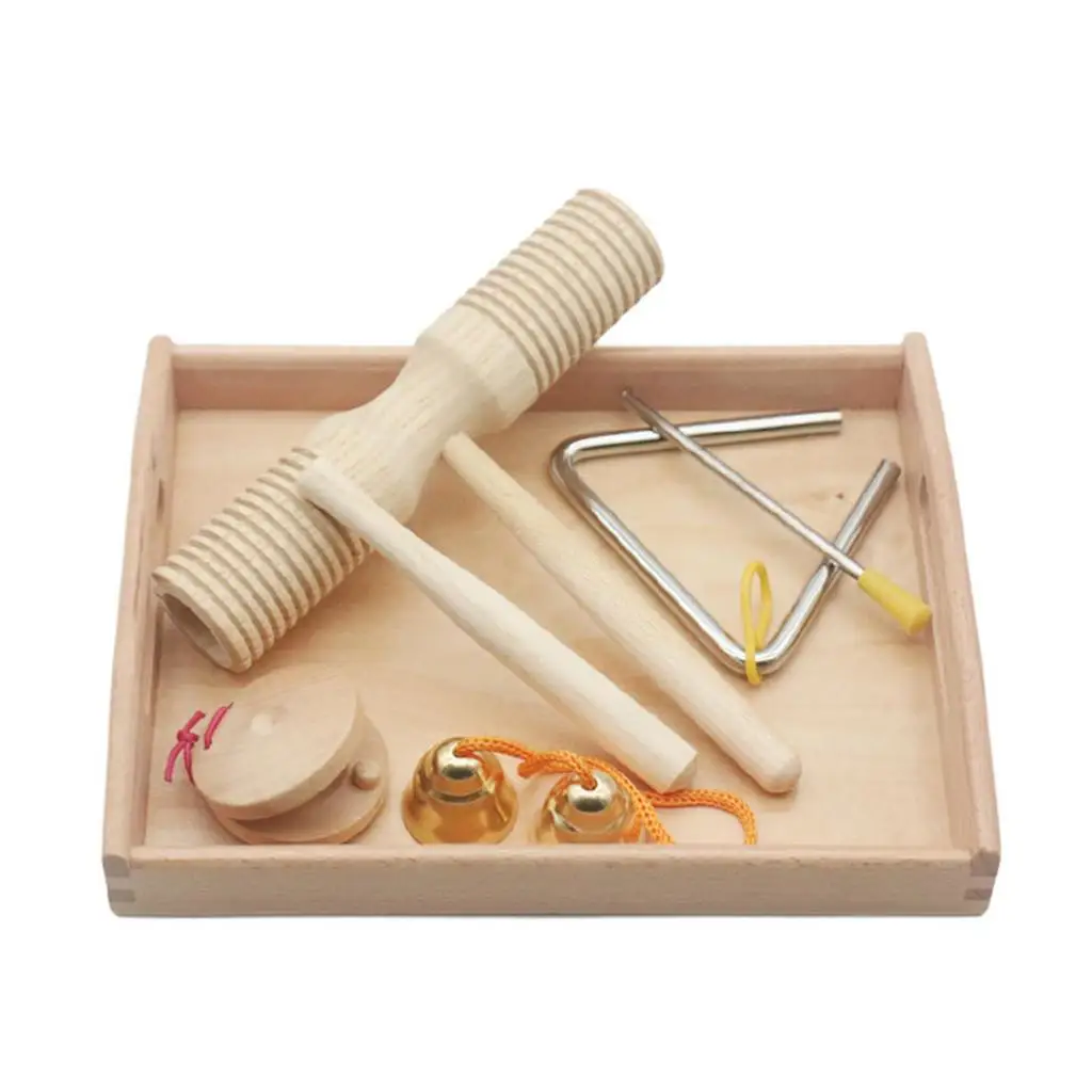 Natural Wood Music Art Percussion Instruments Triangle Bell Castanet Learning Teaching Educational Music Toys Play