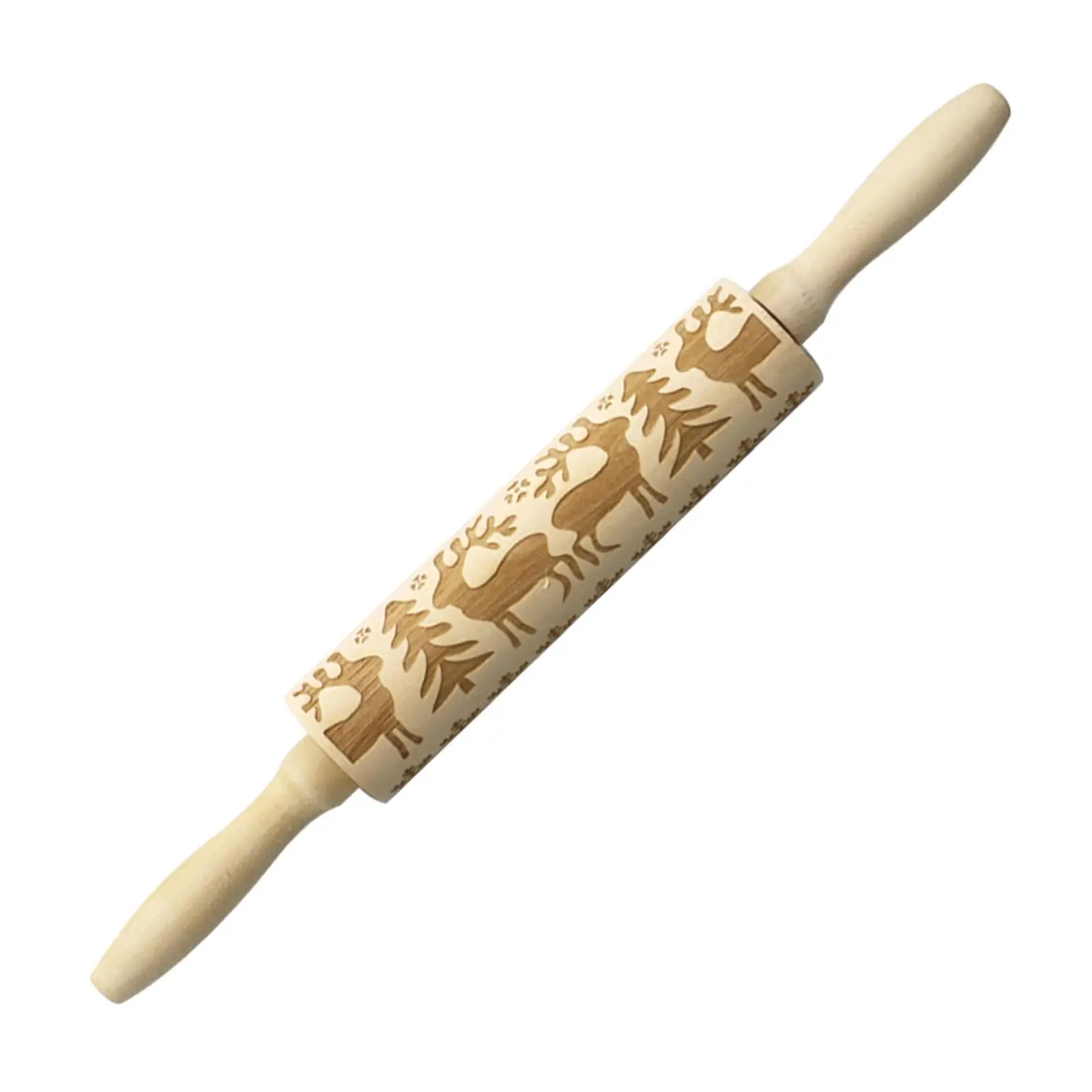 Christmas Rolling Pin 3D Holiday Rolling Pin Wood Wooden Rolling Pin with Patterns for Baking to Decorate Pizza Bread Pies Dough