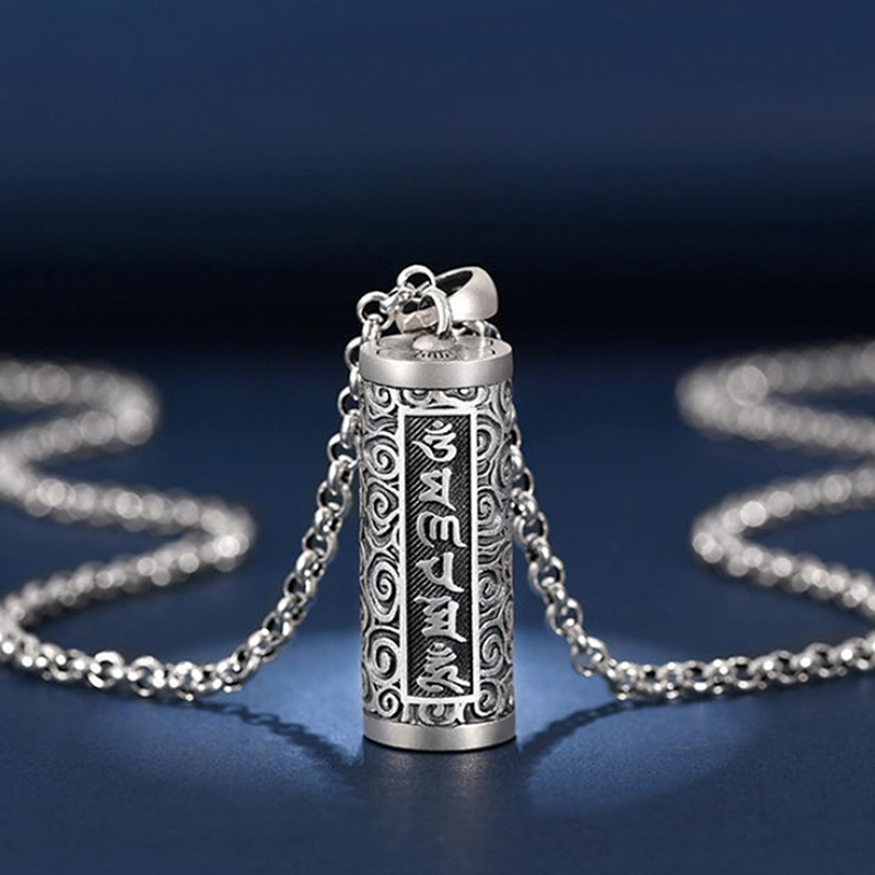 1 Stück 990 Pillen etui aus reinem Silber Pillen dose wasserdichte Zylinder anhänger Pillen dose mit Ketten halskette – Detail 4