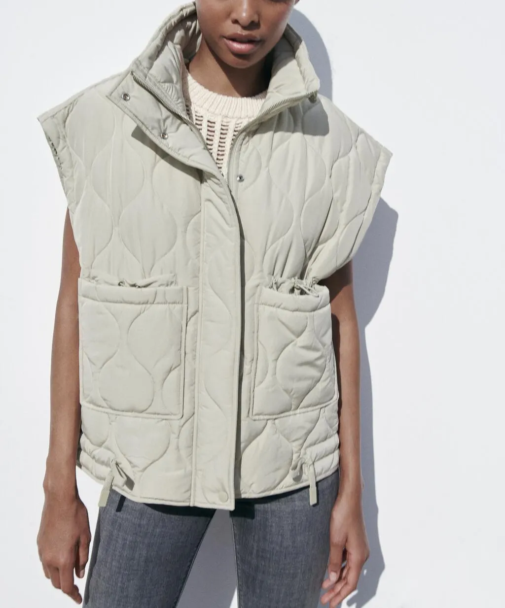 Femmes automne nouveau Patch poche col montant sans manches rembourré gilet manteau chaud coton réservoir manteau femme rembourré gilet_voghion.com