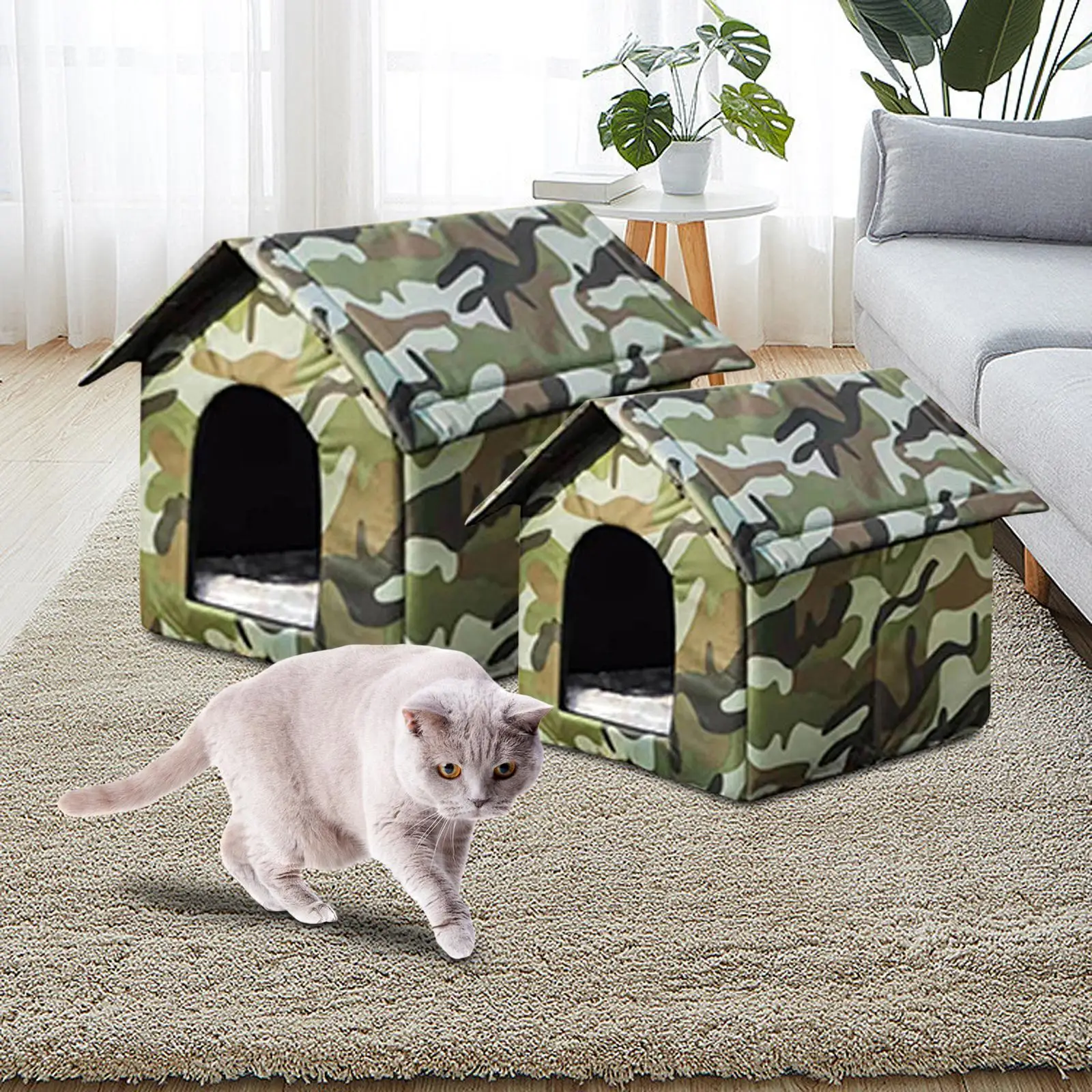 Oxford Cloth Stray Cats Shelter Weatherproof Kennel Bed Puppy Kitten Small Dogs Outdoor Feral Cats Warm House for Indoor Outdoor