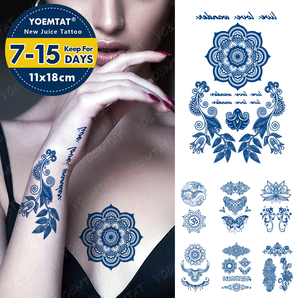 Best of Indian Henna Blue Ink Juice Waterproof Temporary Tattoo Sticker Butterfly Lotus Body Art Fake Tatto Men Women 3D Lasting Tattoos Reviews & Tips