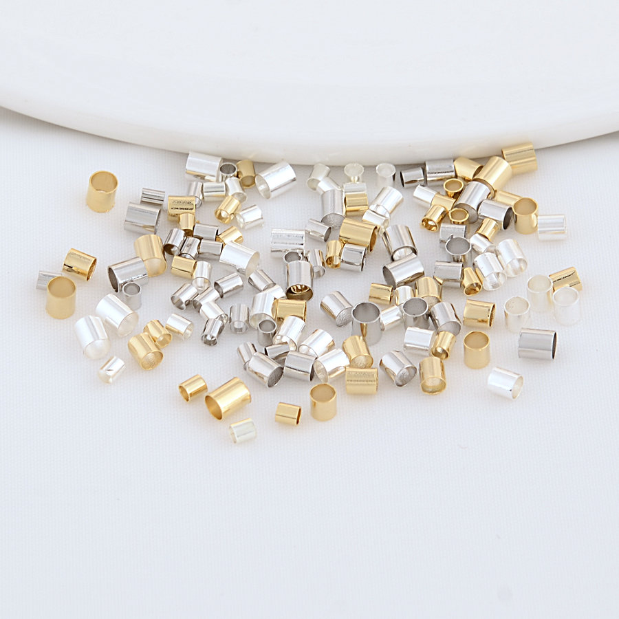200 Stück Gold Farbe Rohr Crimp Ende Perlen Clip Falt stopper Stopper Spacer Perle für DIY Schmuck Herstellung liefert Crimp & End Perlen – Detail 1