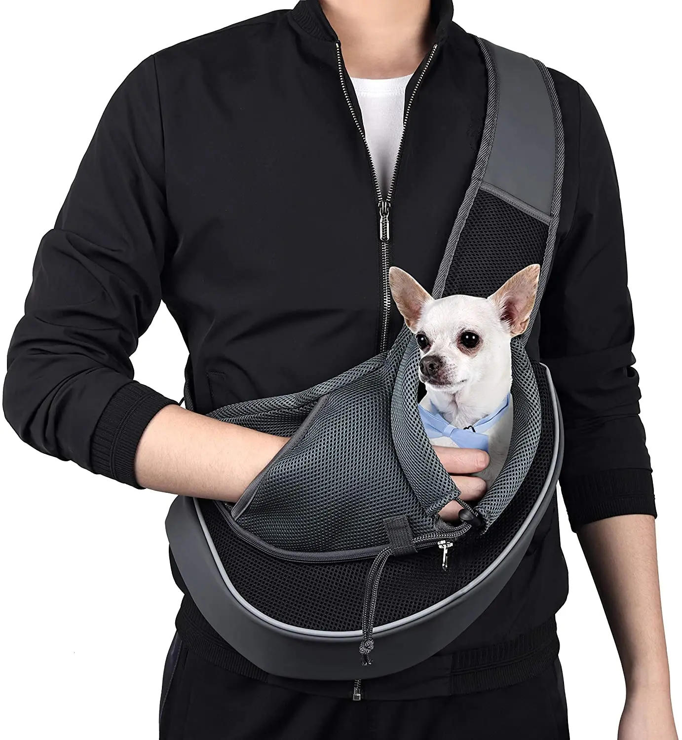 L , Brown/Grey 7-15lbs sPETyle Hands Free Reversible Pet Bag Sling Carrier with Adjustable Strap for Small Dogs Puppies Cats Rabbits 