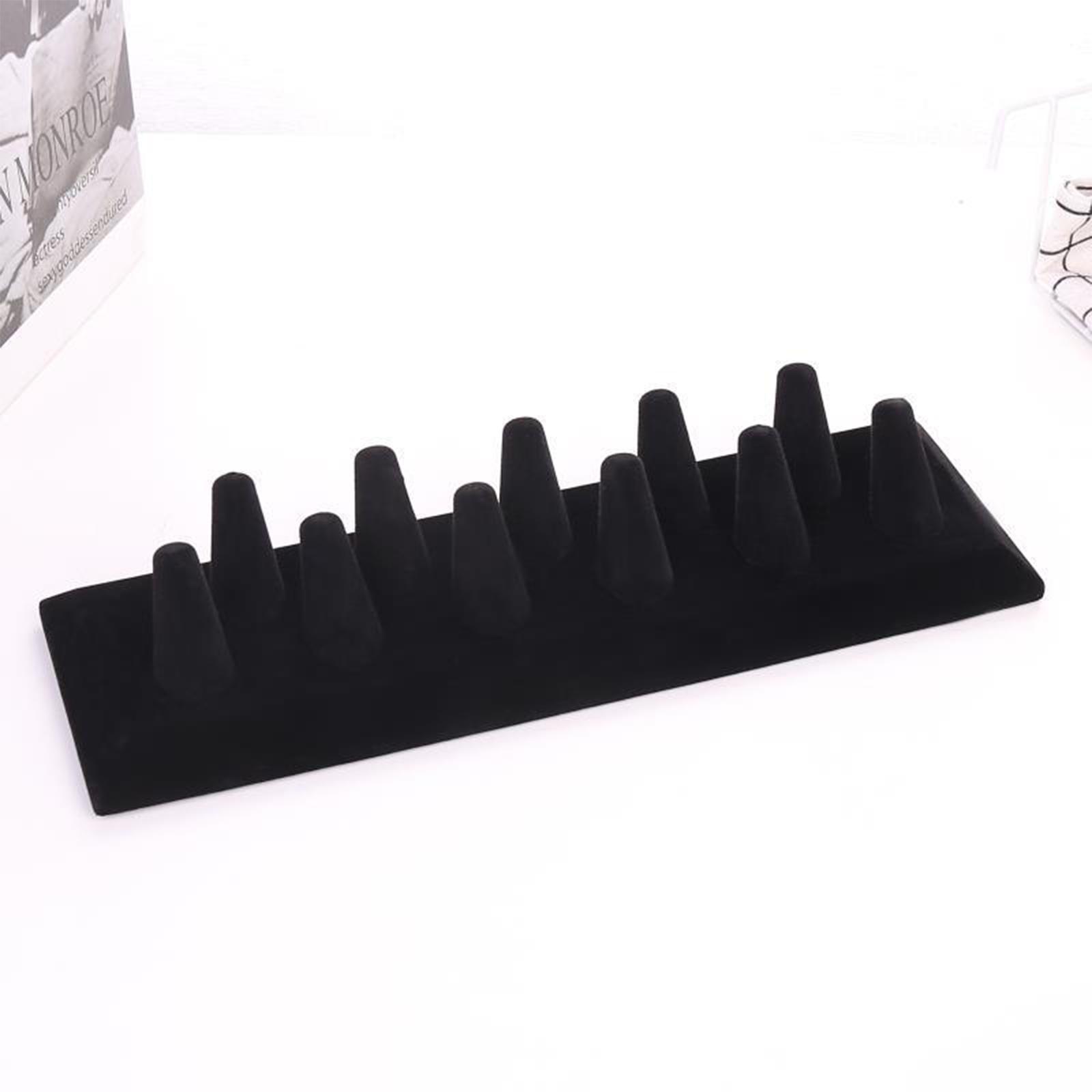 11 Finger Ring Display Stand Velvet Flocking Organizer Jewelry Holder for Retail Shop Shows Exhibitions Organizing Black