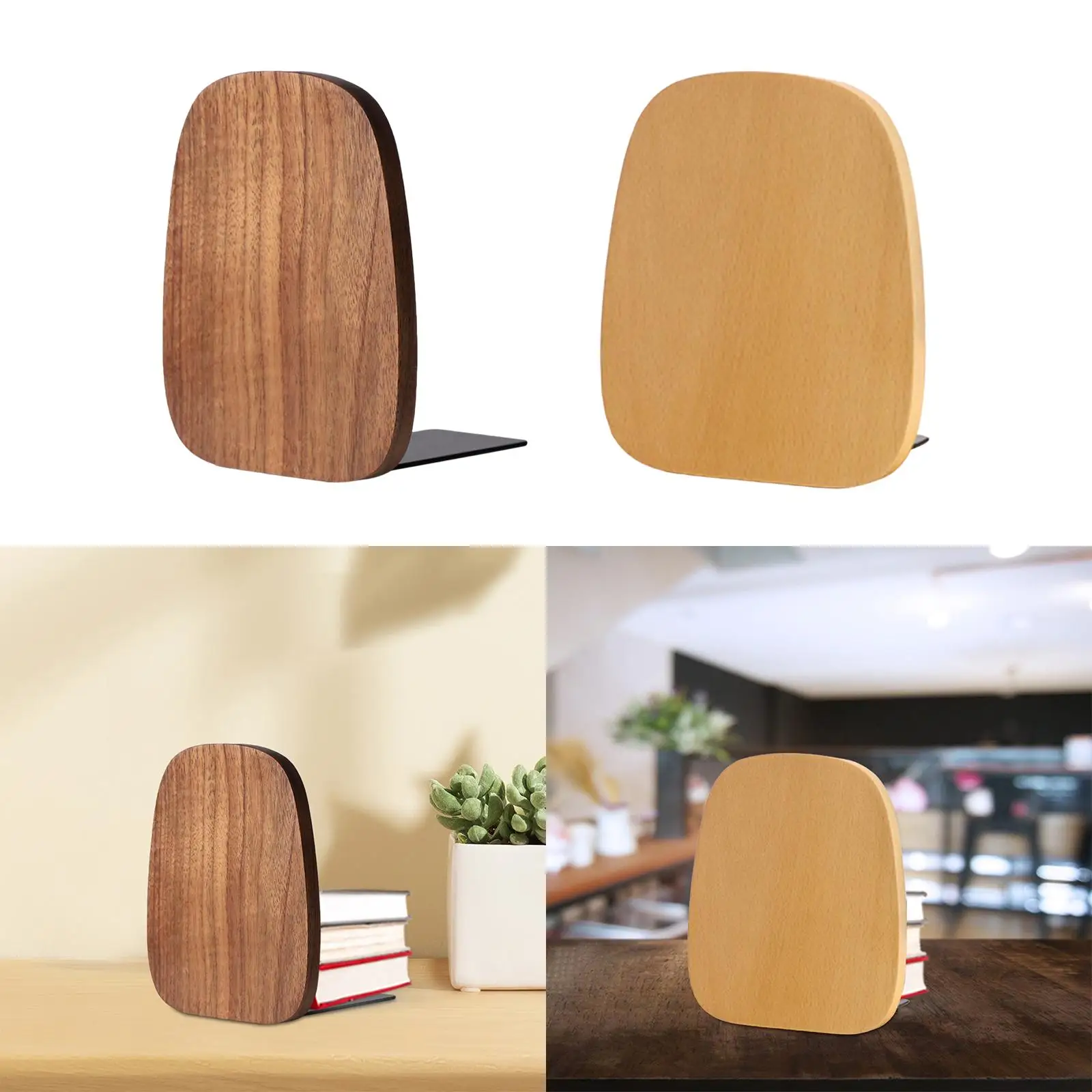 Books Stopper Anti Slip Book Support Wooden Bookends for Office Kids Friends