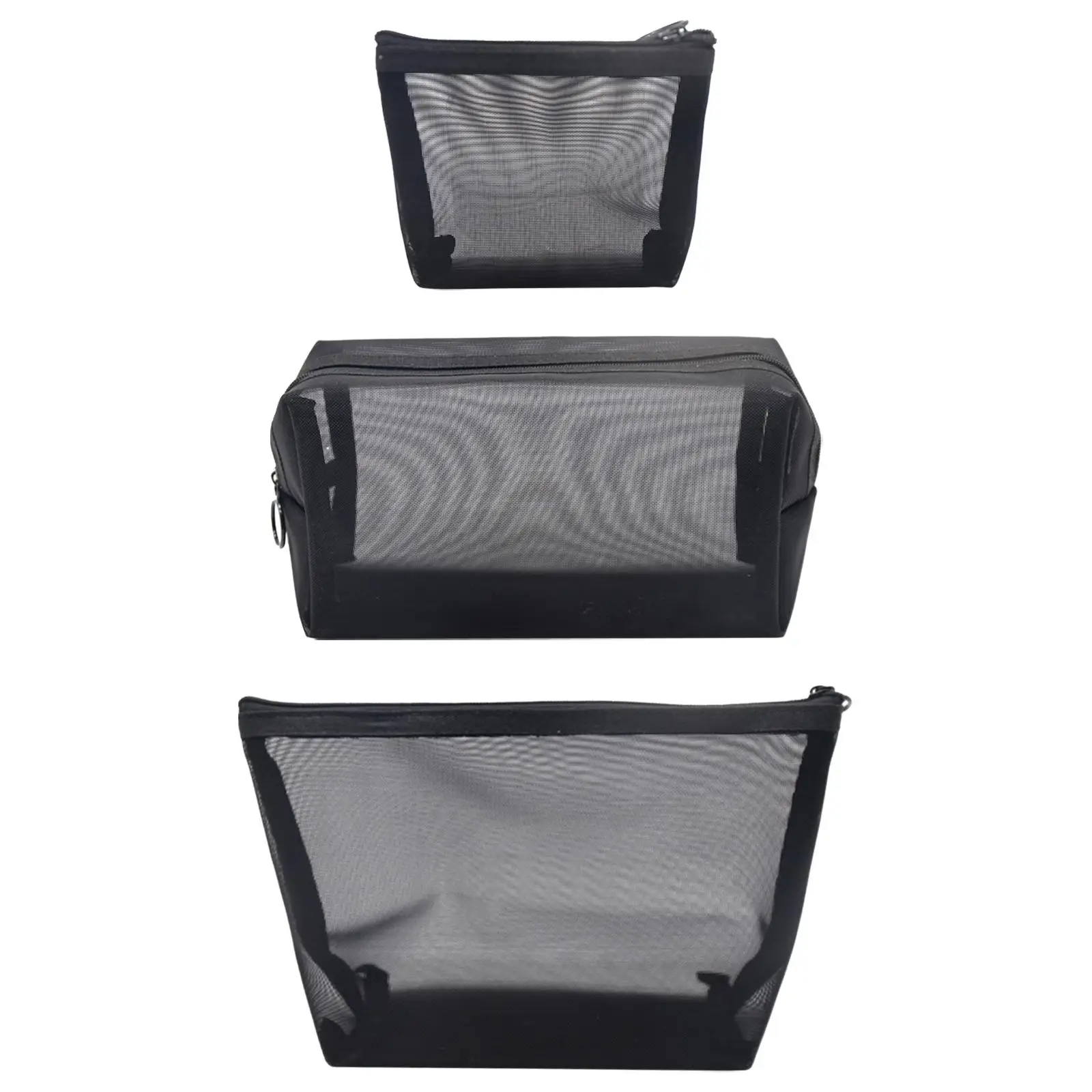 3x Mesh Travel Makeup Bags Portable Zipper Opening Cosmetic Pouch for Traveling Toiletries Hair Accessories Gym Business Trip