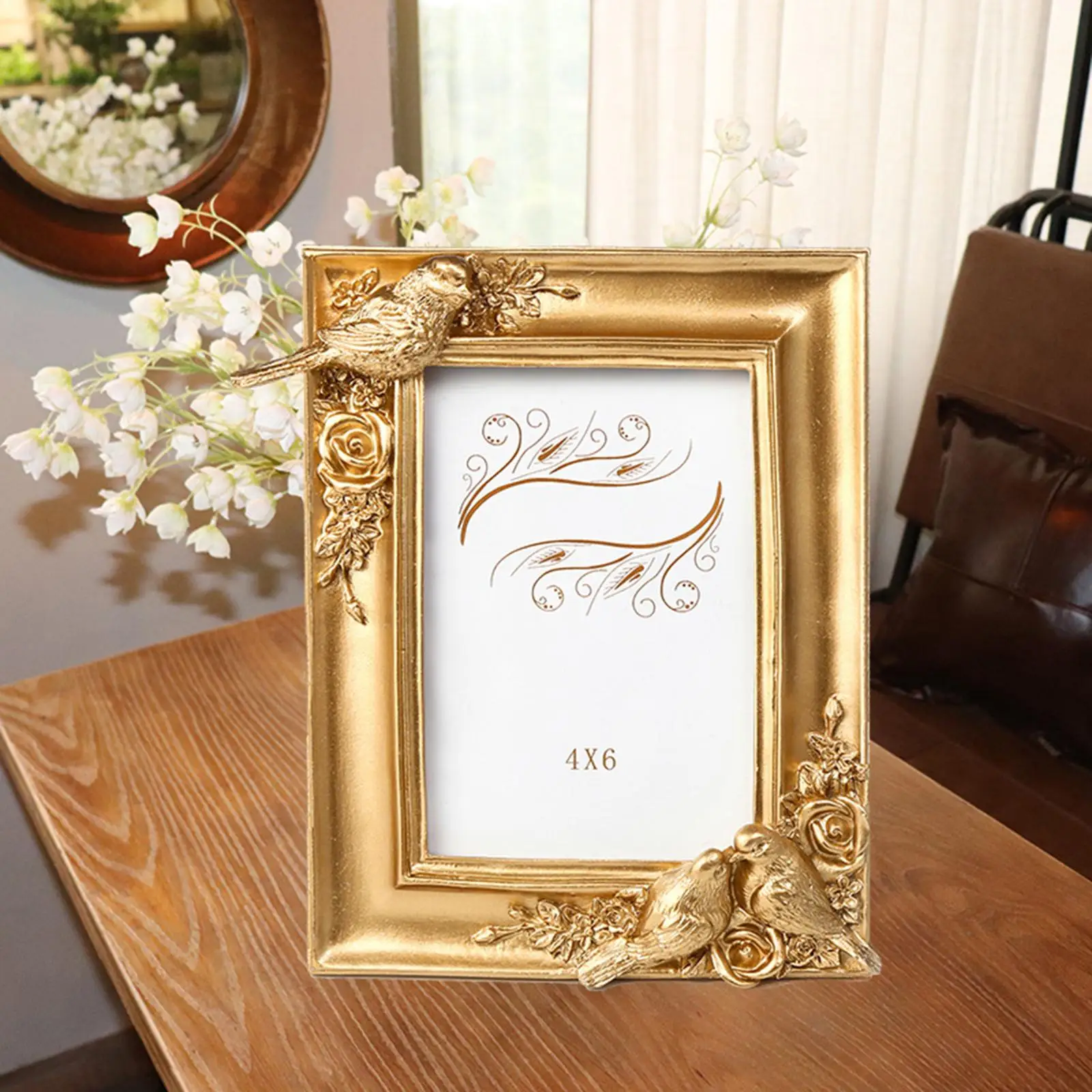 Retro Photo Frame Picture Display Holder Tabletop Wall Hanging Embossed Frame for Living Room Bedroom Home Decoration Ornament