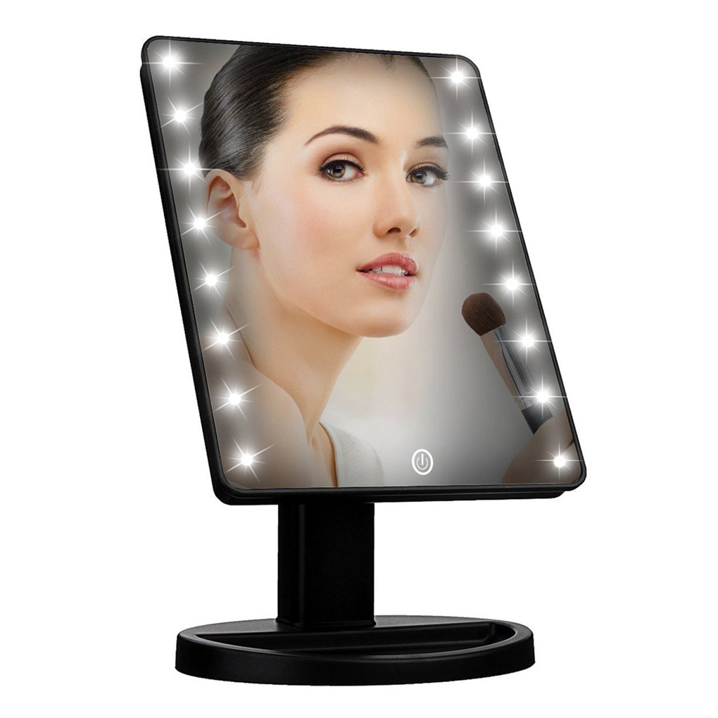Description Picture 3 of item16 LED Vanity Light Touch Switch LED Desktop Storage Makeup Mirror With Light Dressing 360 °Rotating Portable Mirror Light