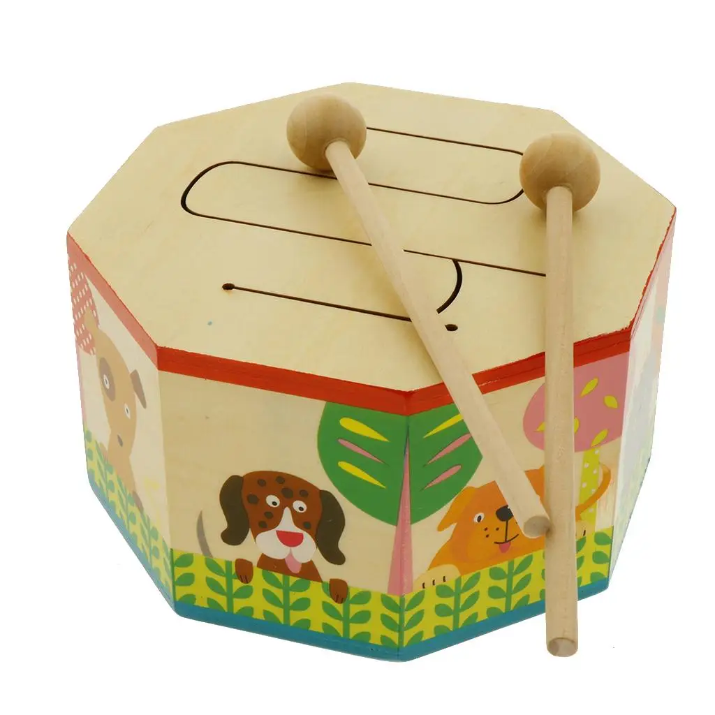 Wooden 3 Tone Drum Drumsticks Hand Percussion Music Instrument Toy